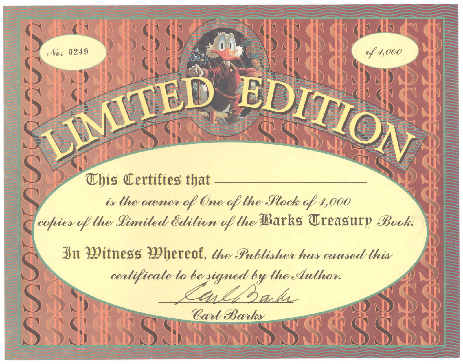 (DISNEY) CARL BARKS: (1901 - 2000) American cartoonist, author, and painter. He is best known for his work in Disney comic books, as the writer and artist of the first Donald Duck stories and as the creator of Scrooge