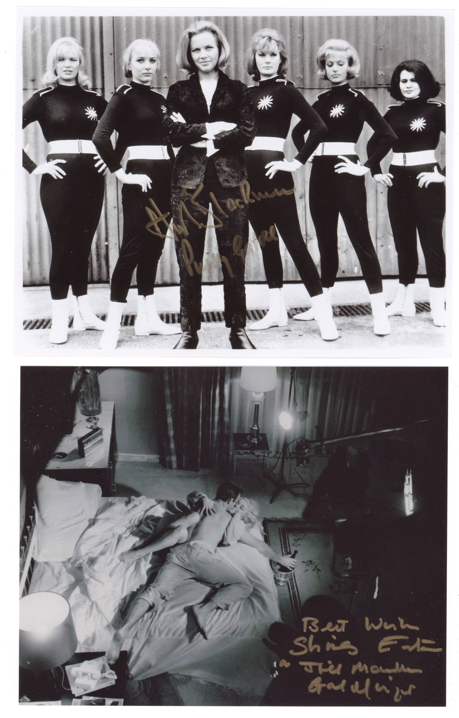 ‘BOND’ GIRLS (7): A lot of seven S.P.s by famous actresses from the James Bond series of films, each 8 x 10 in. and adding her character’s name. Includes: JACQUELINE BISSETT, BRITT ECKLAND, HONOR BLACKMAN, OLGA