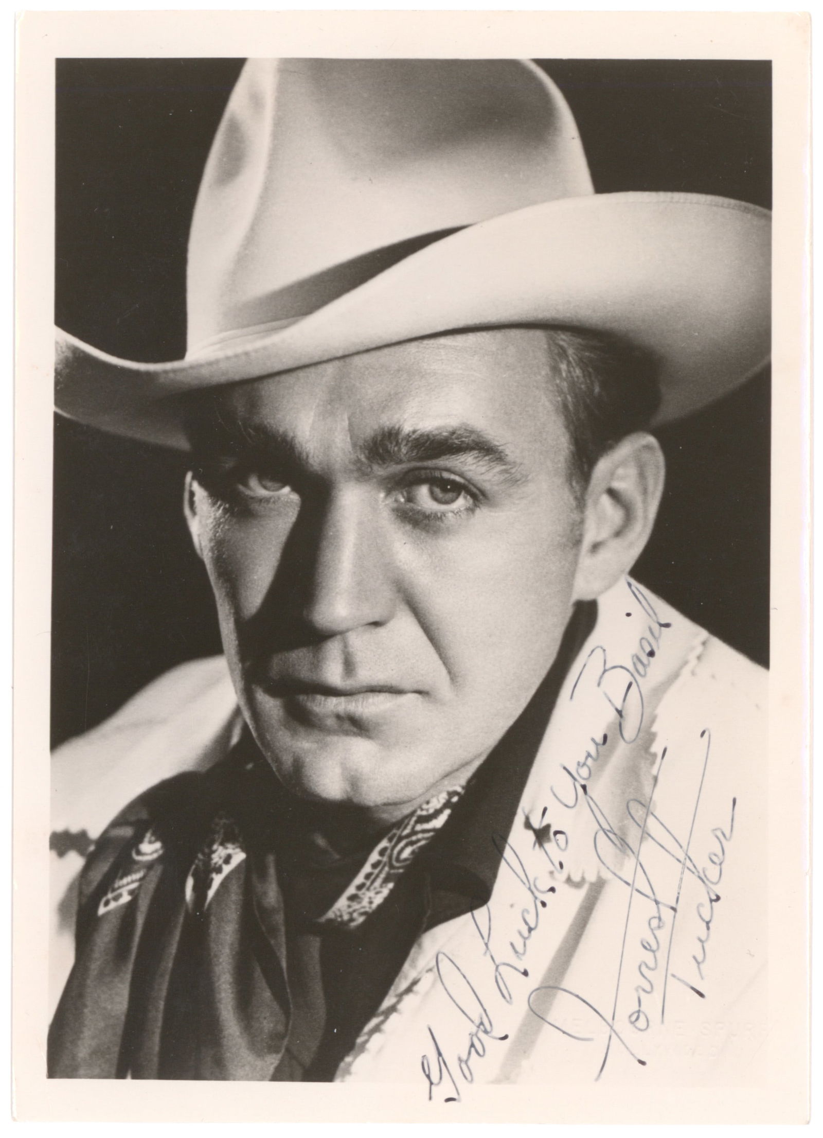 FORREST TUCKER: (1919 – 1986) American actor in movies and television who appeared in nearly a hundred films. His most remembered role was likely as Sgt. O'Rourke on the television series 'F Troop'. Very early