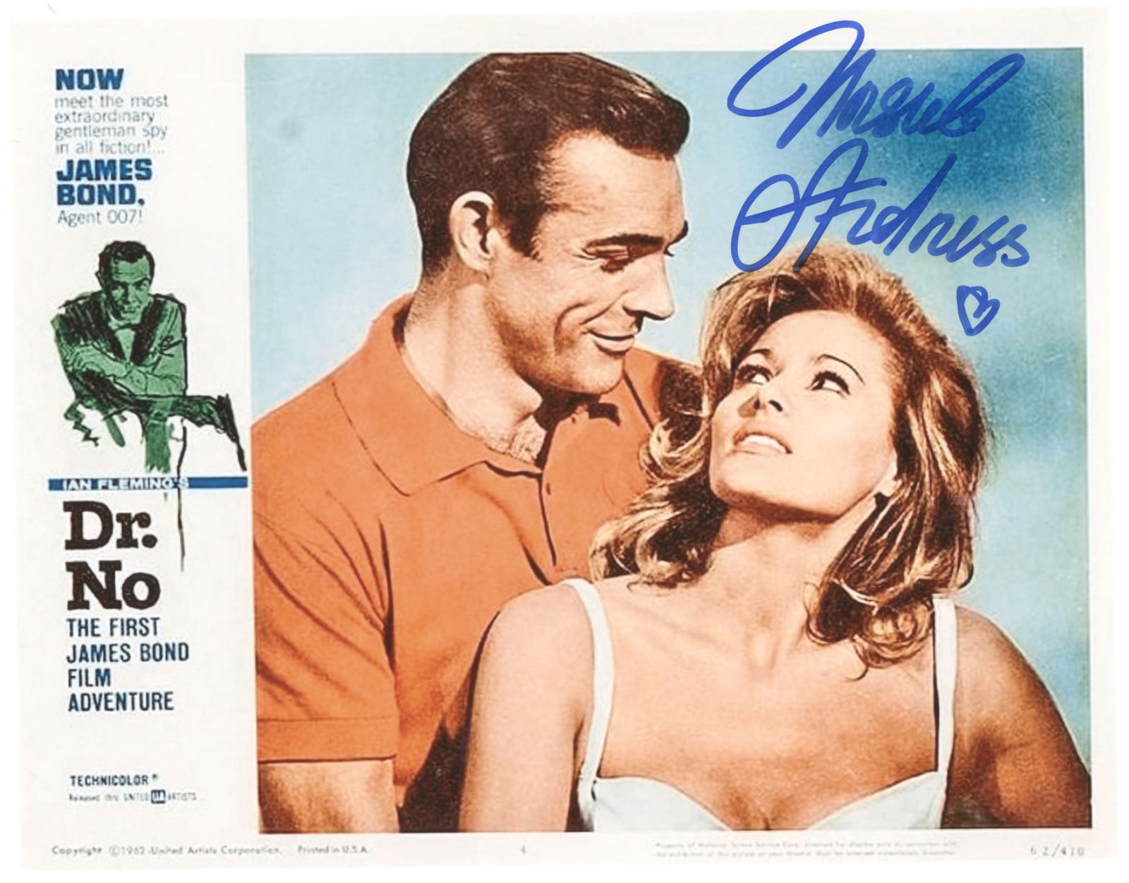 URSULA ANDRESS (3): (b. 1936) Swiss television actress, former model and sex symbol, best known as the first 'Bond girl' ‘Honey Ryder' in the first James Bond film, 'Dr. No.' Three S.P.s 10 x 8 color, the first a