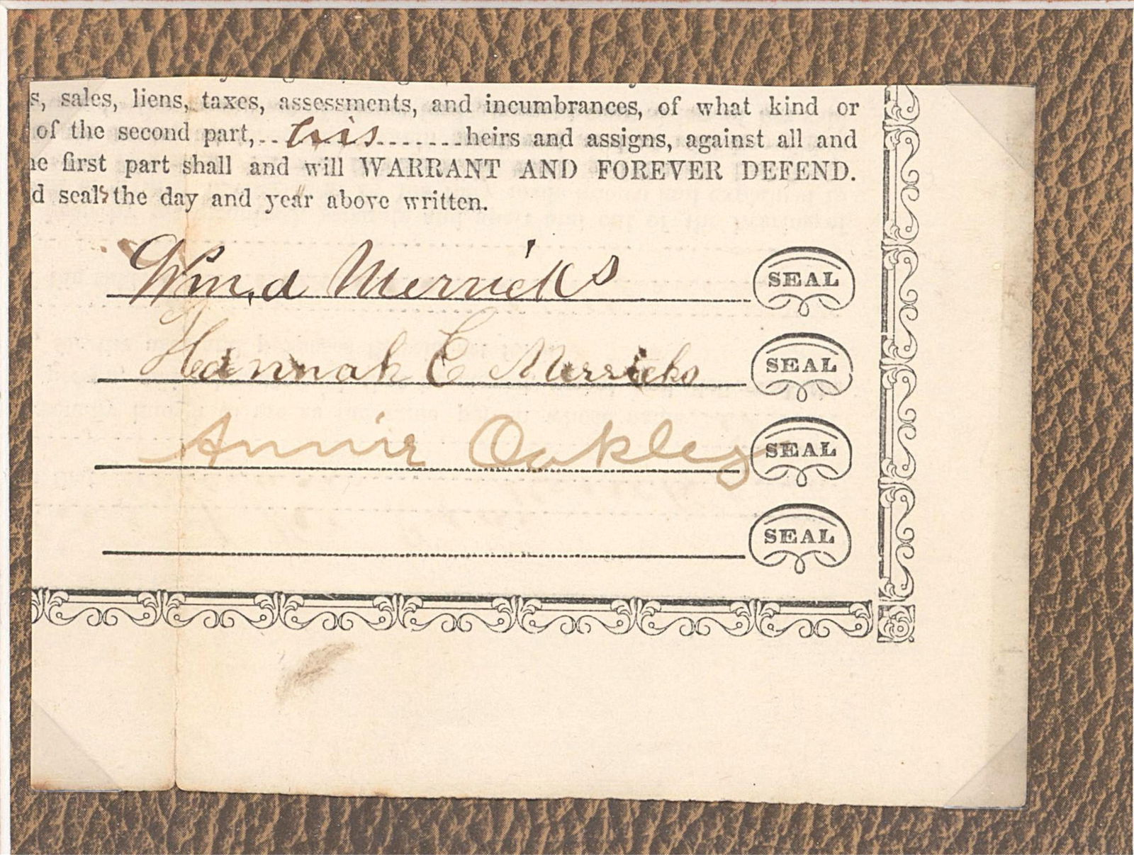 ANNIE OAKLEY: (1860 - 1926) American trick shot specialist able to outshoot any rival, she toured with Buffalo Bill's Wild West Show from 1885 to 1902 and was one of Cody's prime attractions. Bold signature on a