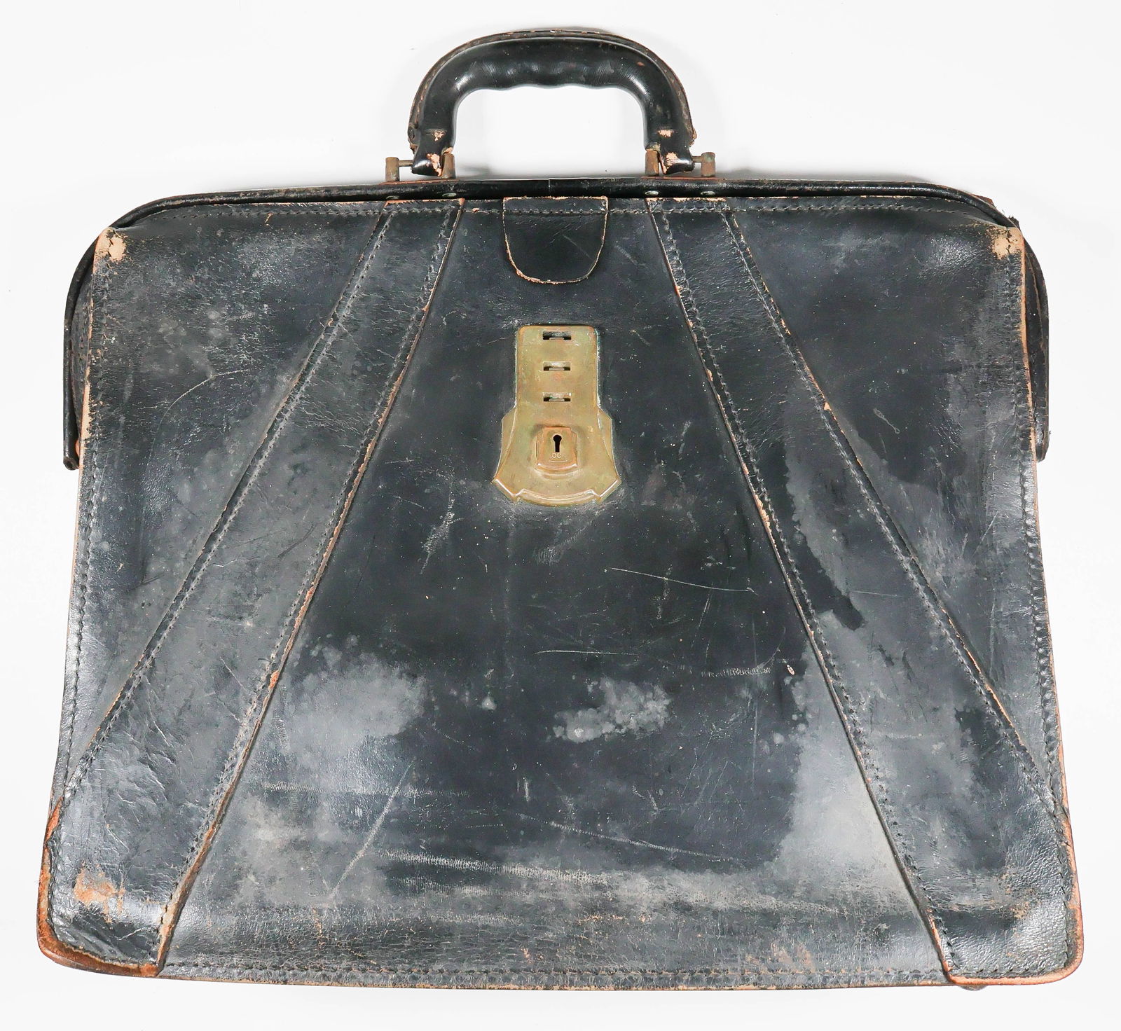 WARTIME BRIEFCASE OF GEN. FRANZ HALDER: Well-worn wartime leather briefcase owned and used by German Gen. FRANZ HALDER (1884–1972). The 15.75 x 13 x 5 in. compartmented black briefcase with leather swiveled handle is in fair to poor