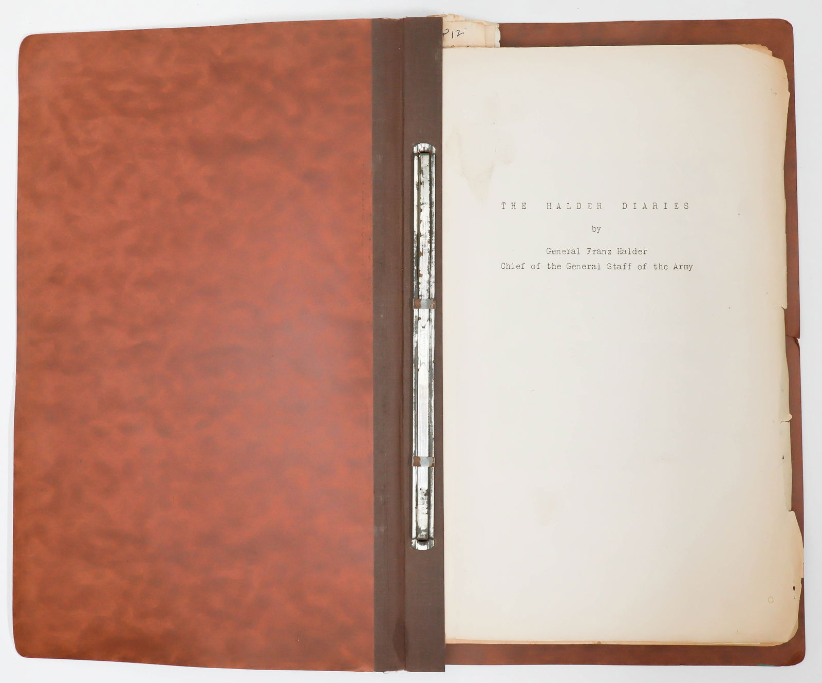 FRANZ HALDER'S PERSONAL COPY OF THE FIRST PRINTING OF HIS 'WAR DIARY': FRANZ HALDER (1884–1972) German general and the chief of staff of the Army High Command (OKH) from 1938-1942. He directed the planning and implementation of Operation Barbarossa, the 1941 invasi