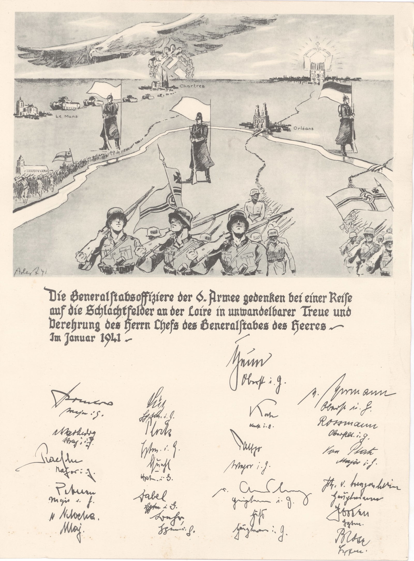 GEN. FRANZ HALDER'S POSTER OFFERS CONGRATULATIONS ON THE FALL OF FRANCE: FRANZ HALDER (1884–1972) German general and the chief of staff of the Army High Command (OKH) from 1938-1942. He directed the planning and implementation of Operation Barbarossa, the 1941 invasi