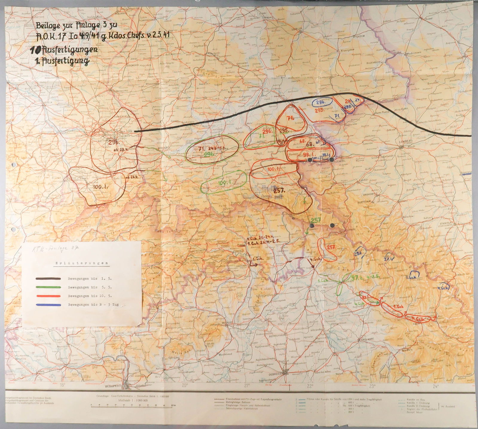 FRANZ HALDER’S MAP OF TROOP BUILDUPS ON THE UKRANIAN BORDER PRIOR TO OPERATION BARBAROSSA: A historically important war-date map, 22.5 x 20 in., originating from the personal files of German General FRANZ HALDER (1884-1972), Chief of Staff of the German ‘Oberkommando des Heeres’