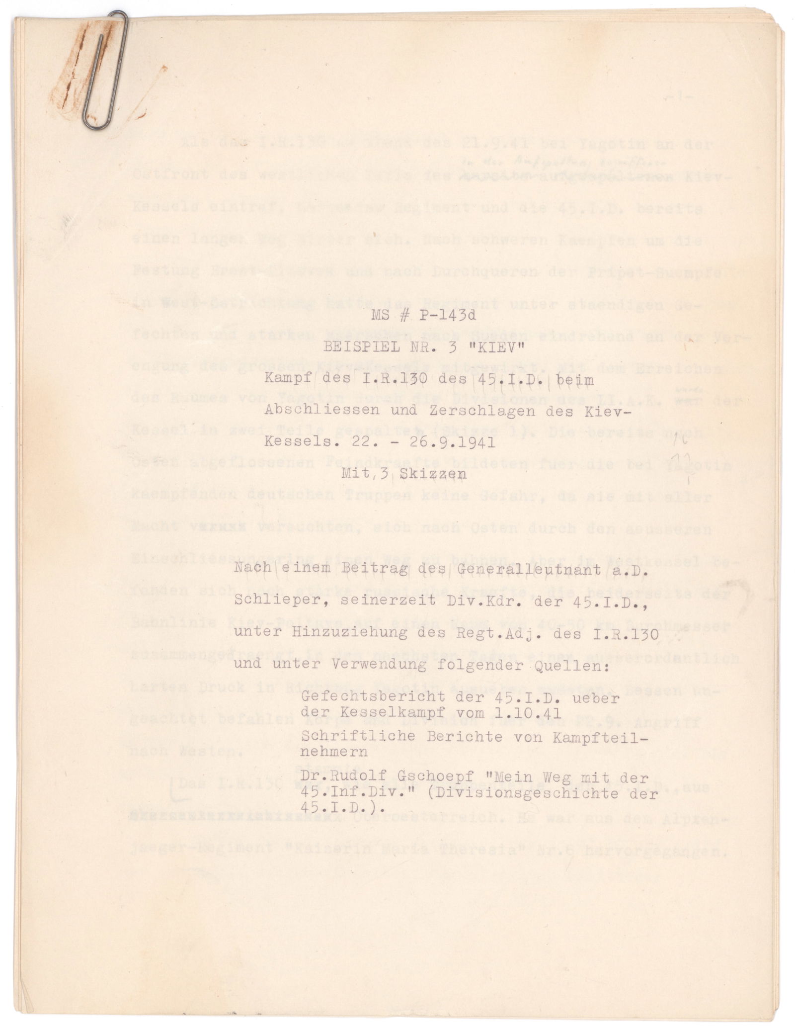 REPORT ON THE ATTACK BY GERMAN I.R. 130 ON THE KIEV POCKET (1 of 11)