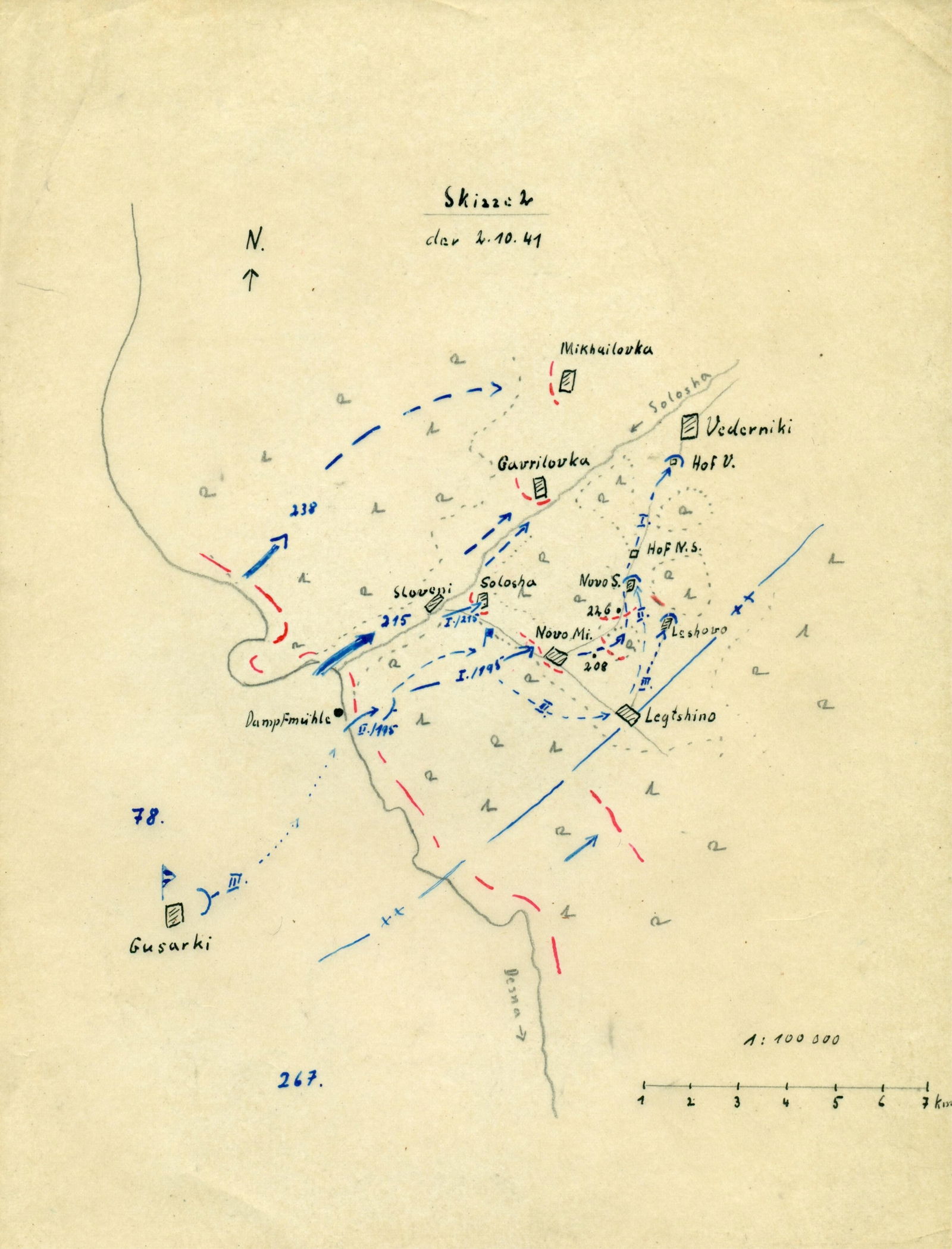 GEN. FRANZ HALDER'S MAP OF THE OPENING DAY OF 'OPERATION TYPHOON': A very important hand-drawn situation map from the personal files of German Gen. FRANZ HALDER (1884–1972) documenting the opening day of Operation Typhoon, the German drive on Moscow which comme