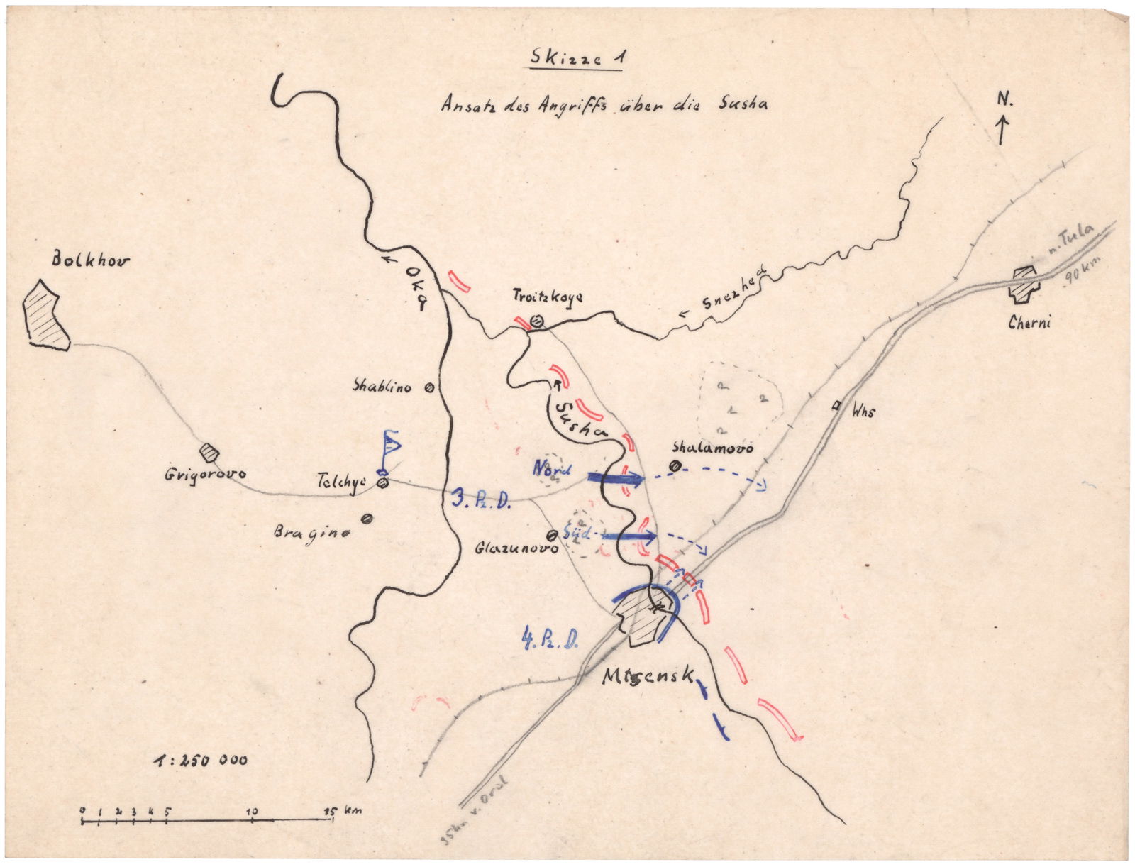GEN. FRANZ HALDER'S MAP OF THE DRIVE OVER THE SUSHA RIVER AT MZENSK (1 of 1)