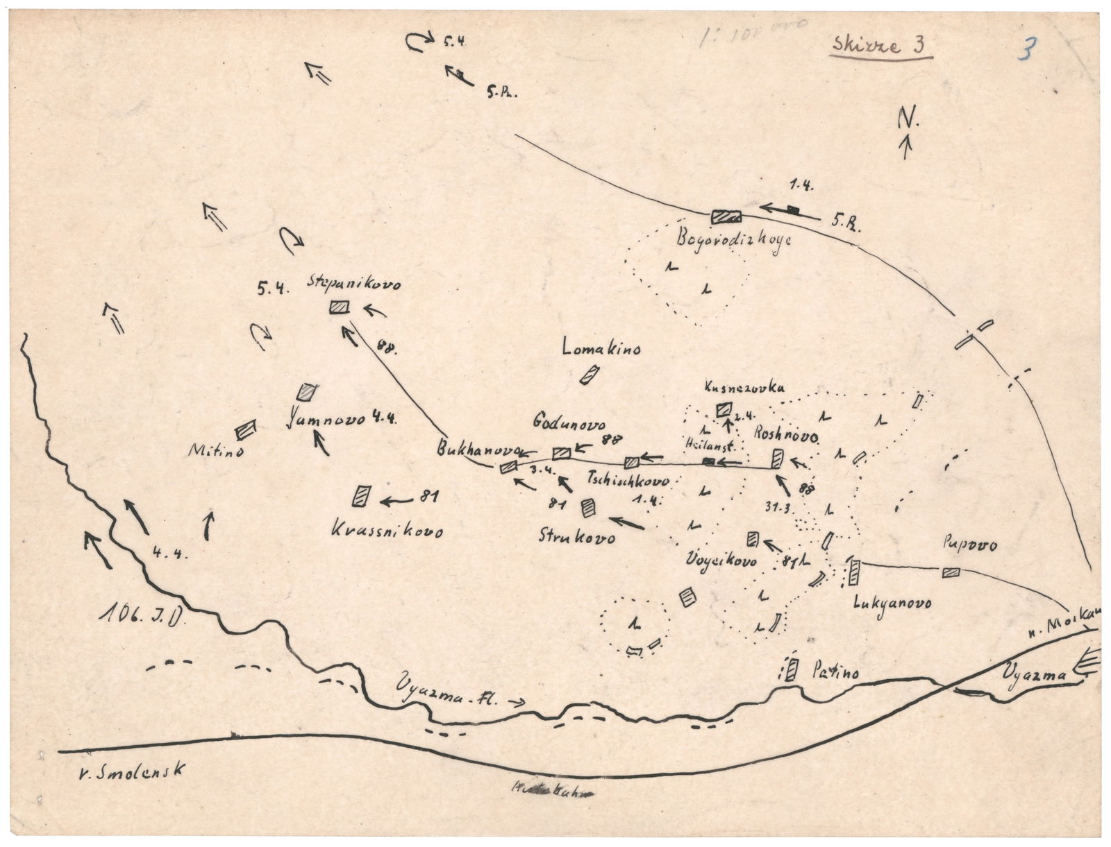 GEN. FRANZ HALDER'S MAP OF THE ‘RZHEV MEAT GRINDER’: An important hand-drawn situation map from the personal files of German Gen. FRANZ HALDER (1884–1972) documenting the Soviet counteroffensive in the Rzhev-Vyazma region in early 1942, following