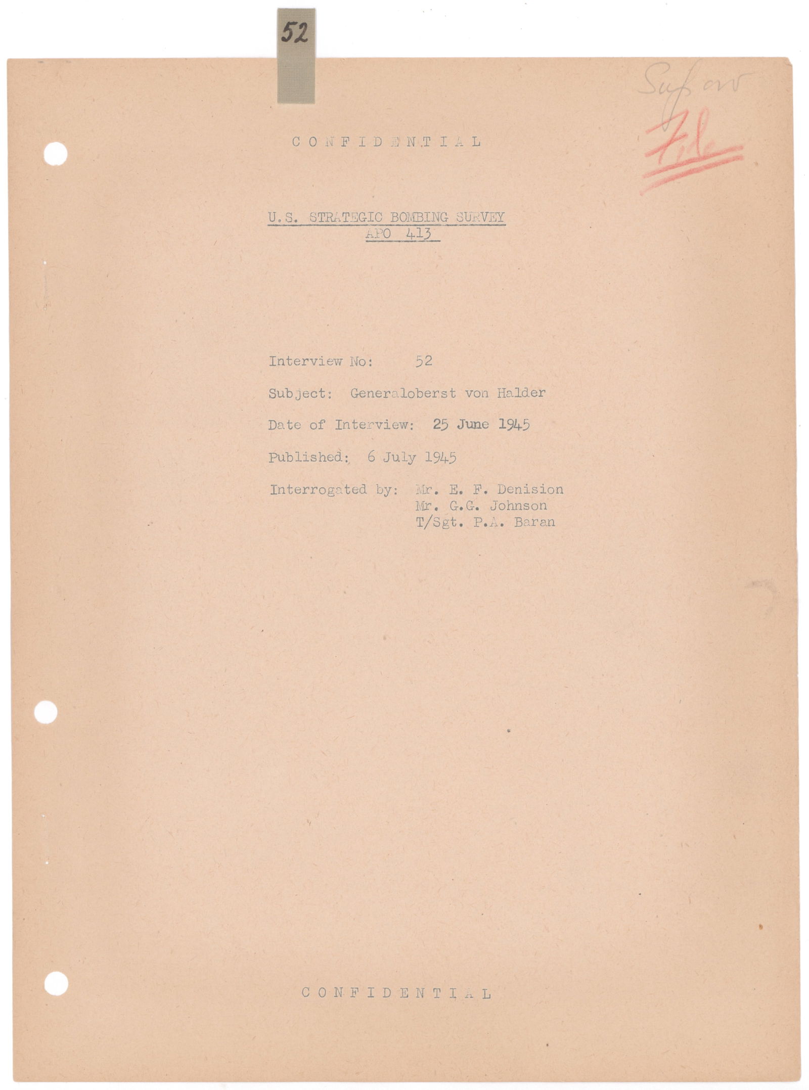 GEN. FRANZ HALDER’S INTERROGATION BY THE U.S. STRATEGIC BOMBING SURVEY (1 of 14)