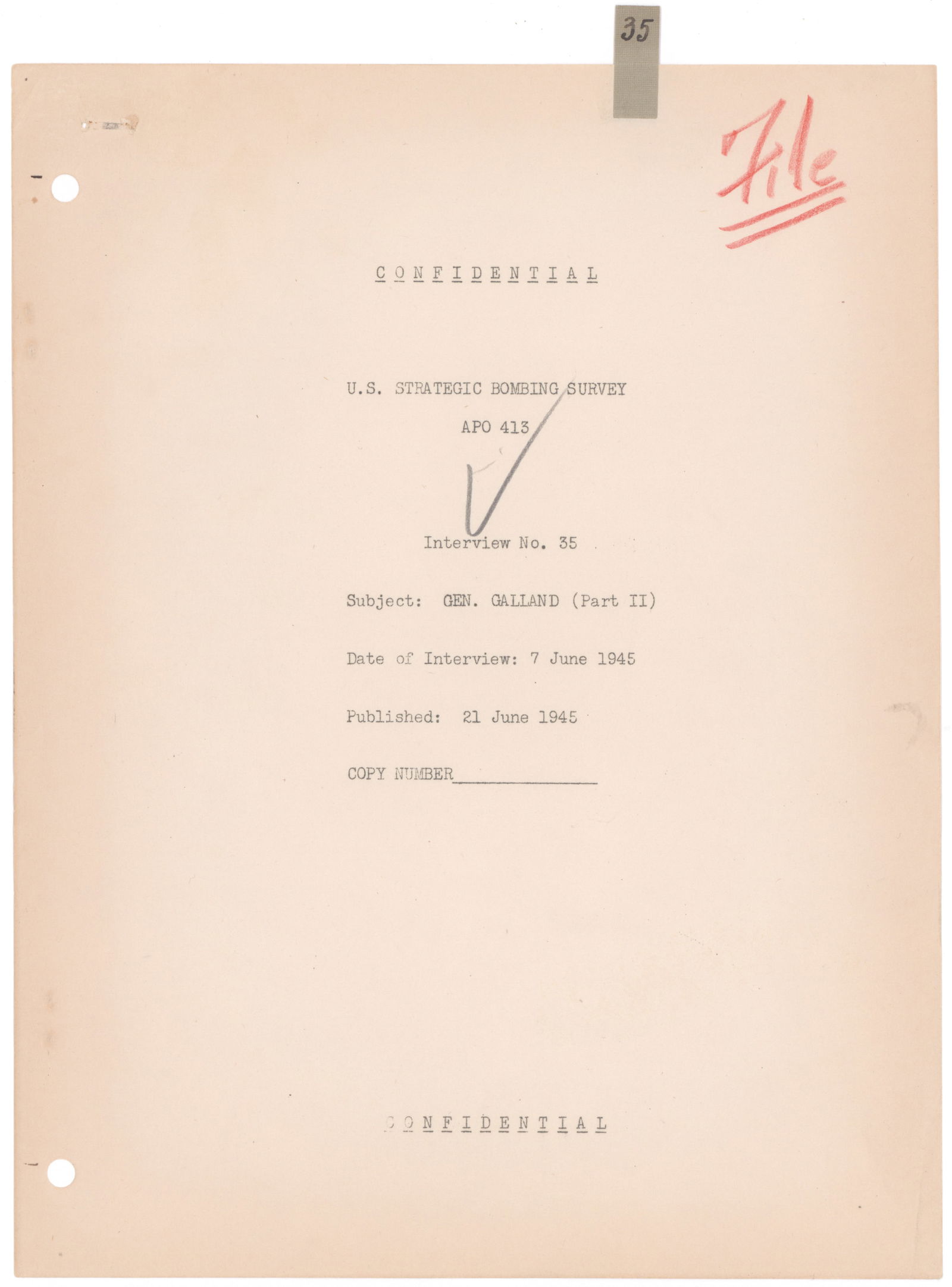 GEN. ADOLF GALLAND'S INTERROGATION BY THE U.S. STRATEGIC BOMBING SURVEY (1 of 20)