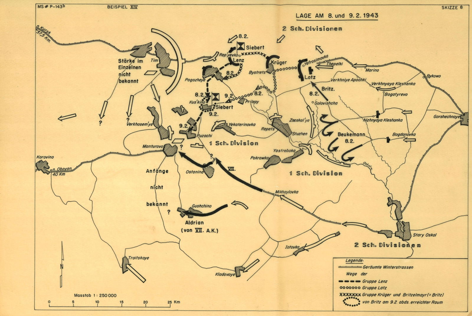 GEN. FRANZ HALDER'S MAP OF THE VORONEZH FRONT COLLAPSE: Important Russian campaign map from the personal files of German Gen. FRANZ HALDER (1884–1972), issued by the German Army High Command and depicting the the Tret'ye-Vygornoye area of Russia, the