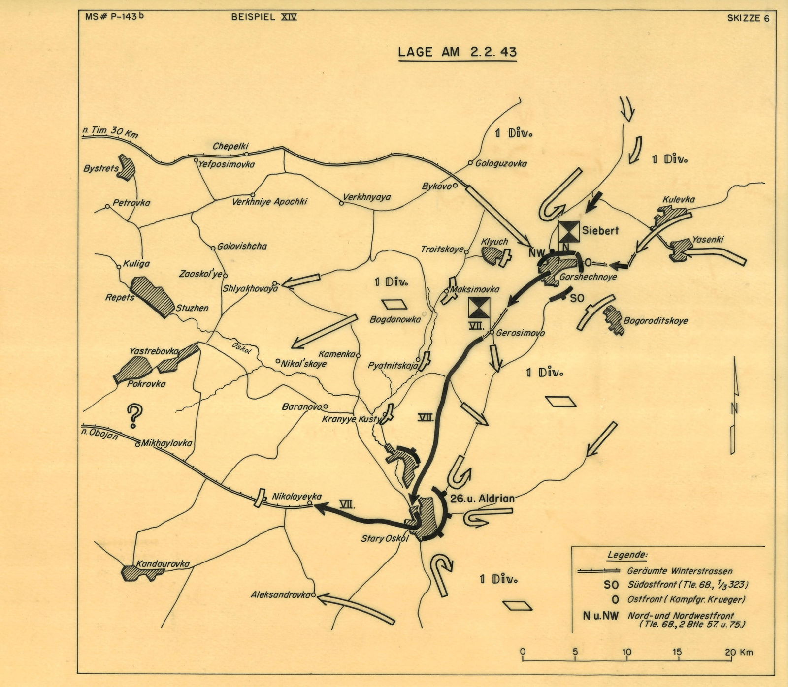 GEN. FRANZ HALDER'S MAP OF THE SOVIET VORONEZH-KASTORNOYE OPERATION: Important Russian campaign map from the personal files of German Gen. FRANZ HALDER (1884–1972), issued by the German Army High Command, the printed map titled: 'Lage am 2.2.43' ('Situation on 2