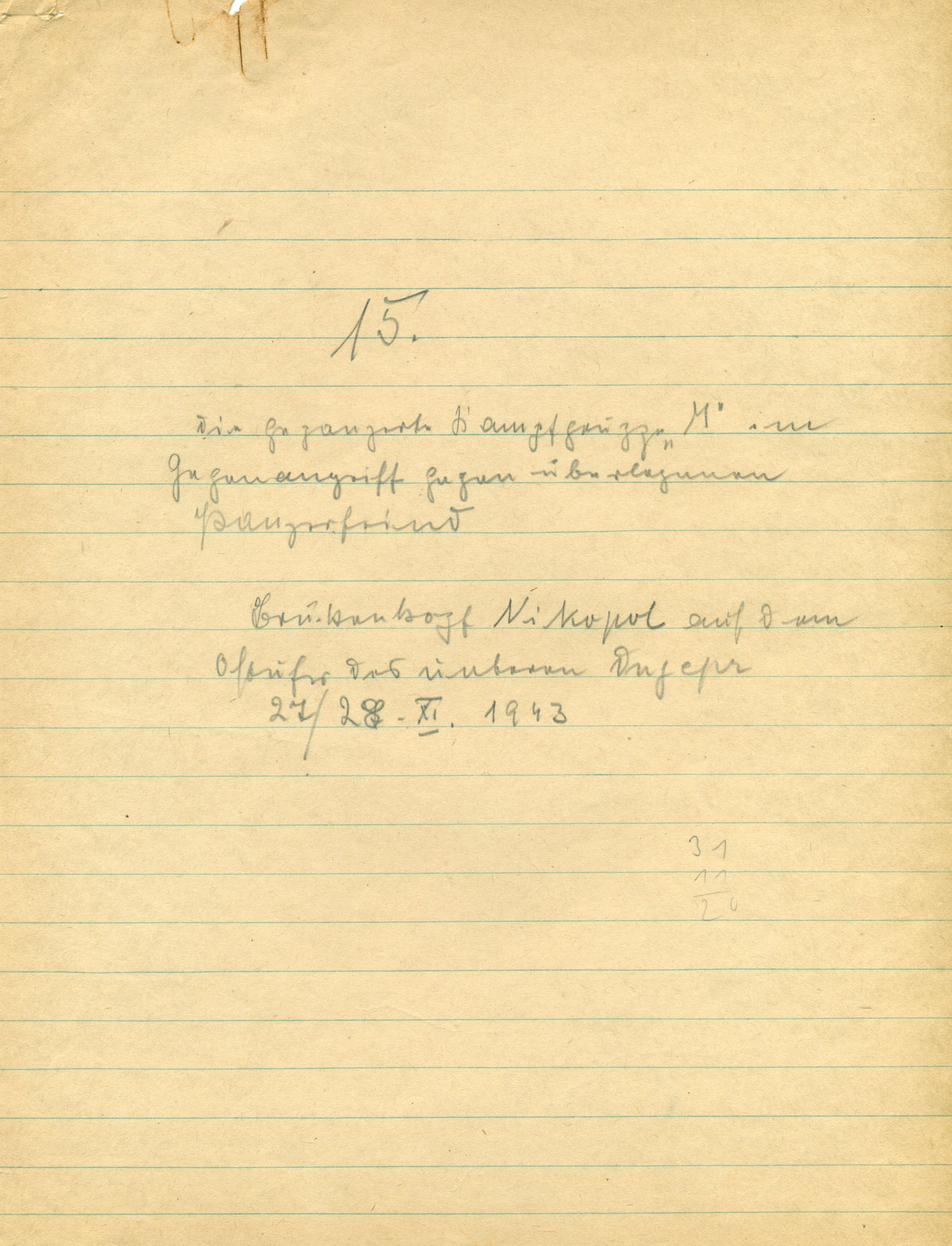 FRANZ HALDER’S DRAFT ANALYSIS OF THE DEFENSE OF THE NIKOPOL BRIDGEHEAD: A historically important mimeographed document, 20pp. 4to., originating from the personal files of German General FRANZ HALDER (1884-1972), Chief of Staff of the German ‘Oberkommando des Heeres&