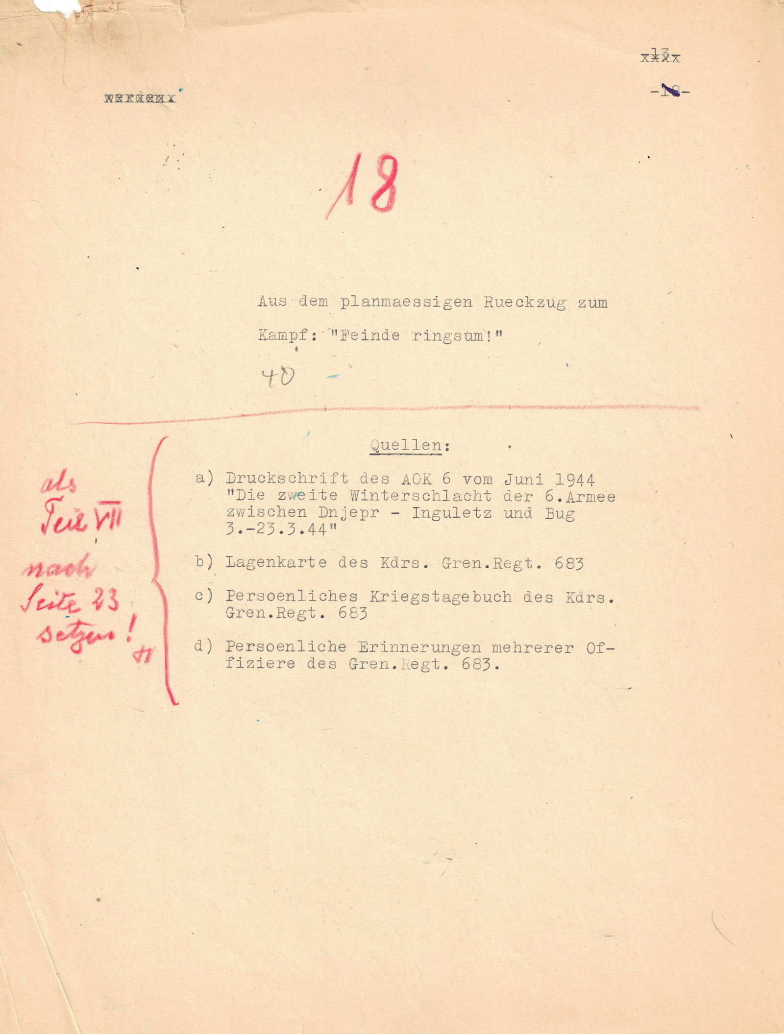 FRANZ HALDER’S DRAFT ANALYSIS OF THE BATTLE OF TARGU FRUMOS: A historically important mimeographed document, 27pp. 4to., originating from the personal files of German General FRANZ HALDER (1884-1972), Chief of Staff of the German ‘Oberkommando des Heeres&