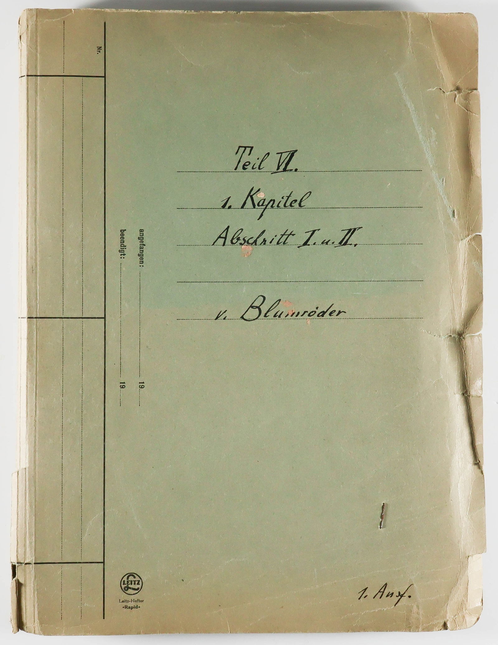 GEN. FRANZ HALDER'S STUDY OF GERMAN ORGANIZATION ON THE EASTERN FRONT NEAR WAR'S END: An extraordinary historic typed document, approx. 203pp. 4to., originating from the personal files of German General FRANZ HALDER (1884-1972), Chief of Staff of the German ‘Oberkommando des Heer