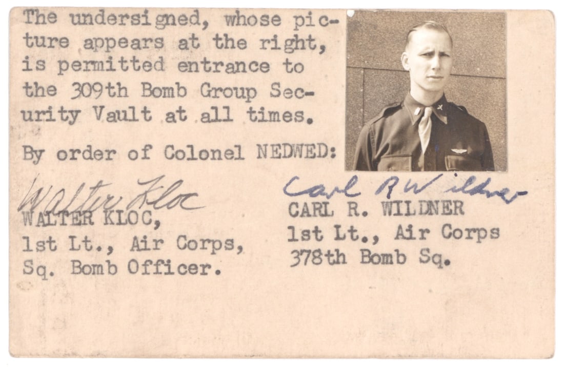 (DOOLITTLE MISSION) NAVIGATOR CARL R. WILDNER: CARL R. WILDNER (1915-1994) American Army lieutenant colonel, served as the navigator with Crew #2 aboard Plane #40-2292 piloted by Capt. Travis Hoover. They followed Doolittle's bomber until it