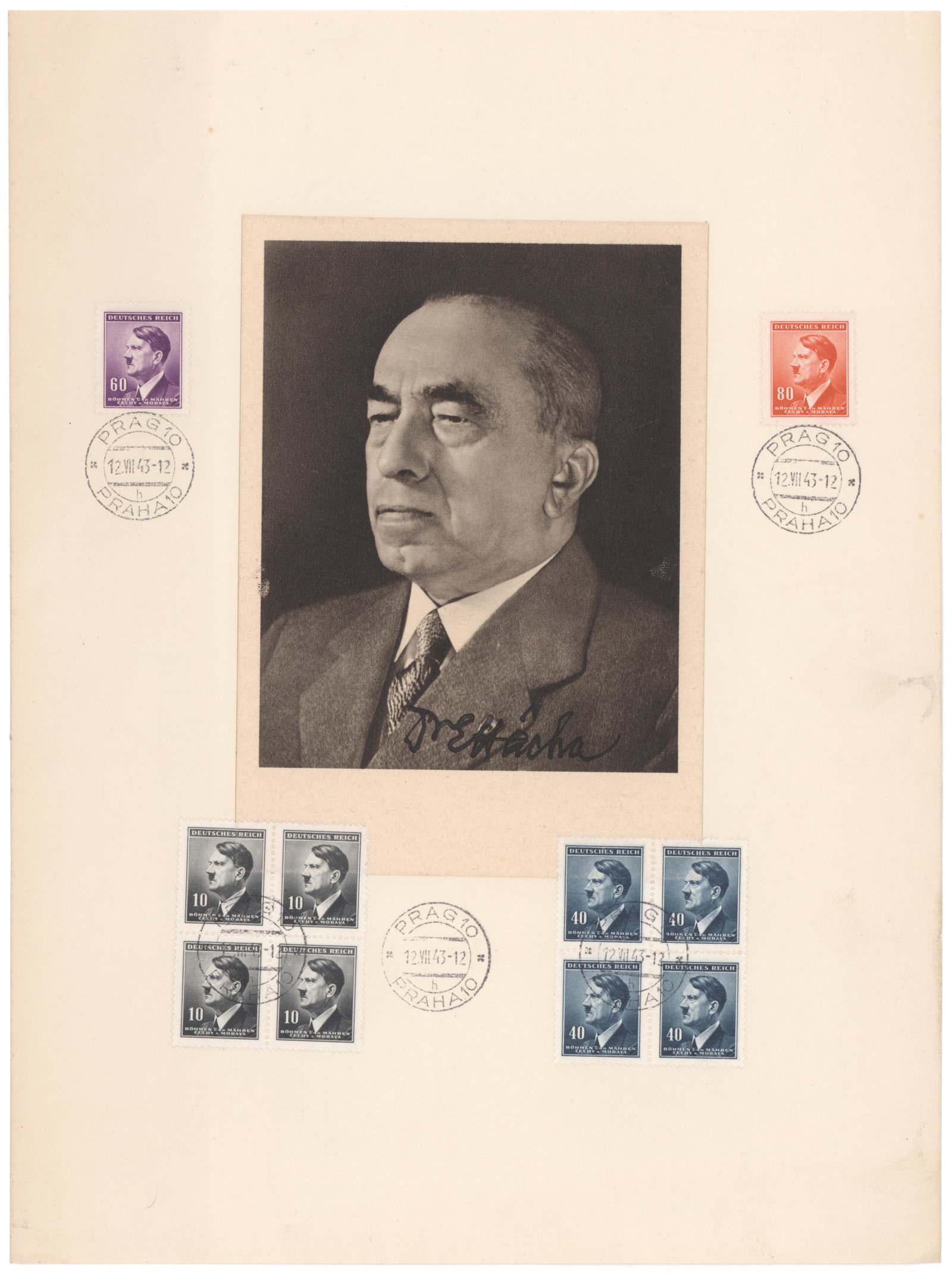 EMIL HACHA: (1872-1945) Czech politician and the symbolic president of Bohemia and Moravia during World War II. Captured by the Red Army during the Prague Offensive, he was arrested by the NKVD and died in