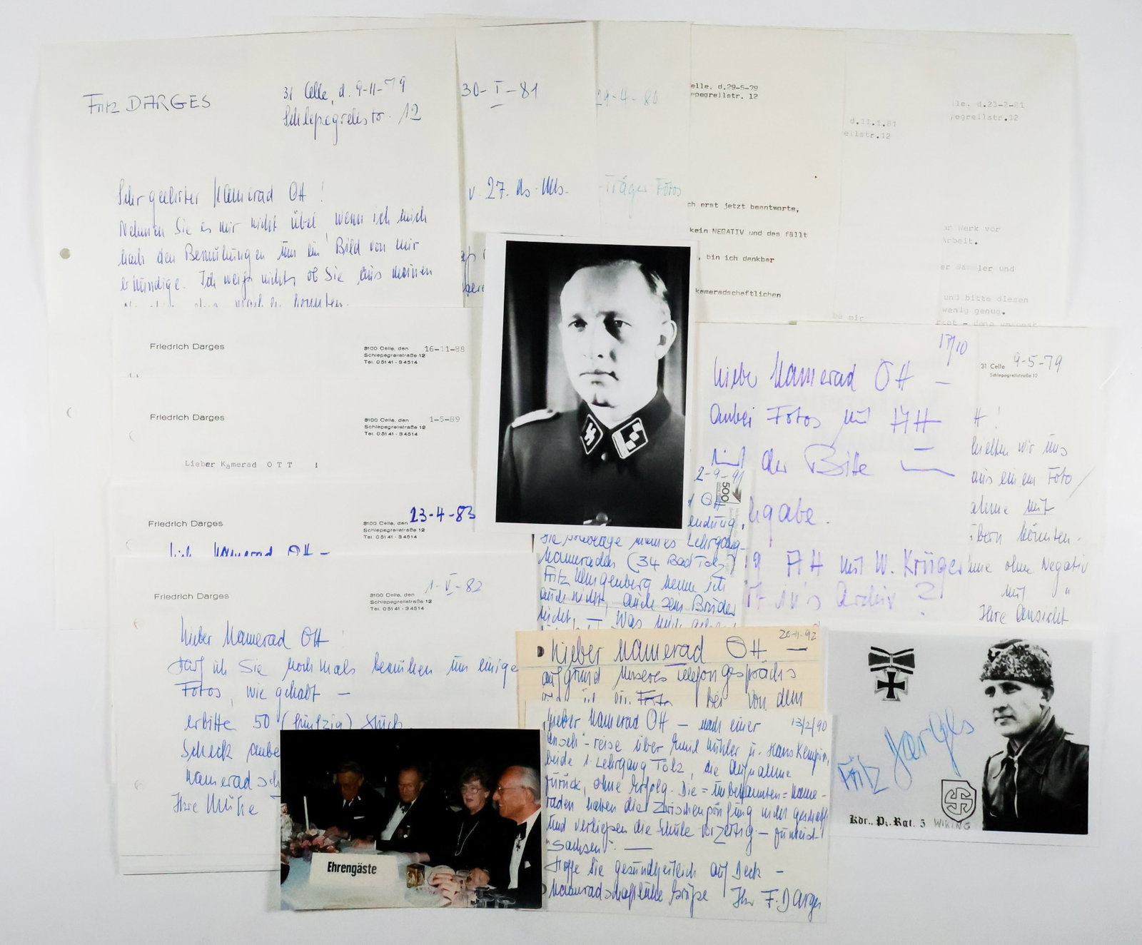 FRITZ DARGES (20): (1913 - 2009) Waffen-SS Obersturmbannfuhrer who served as adjutant to both Martin Bormann and Adolf Hitler. Enormous lot of correspondence signed by Darges, all sent to his comrade in the Waffen-SS,