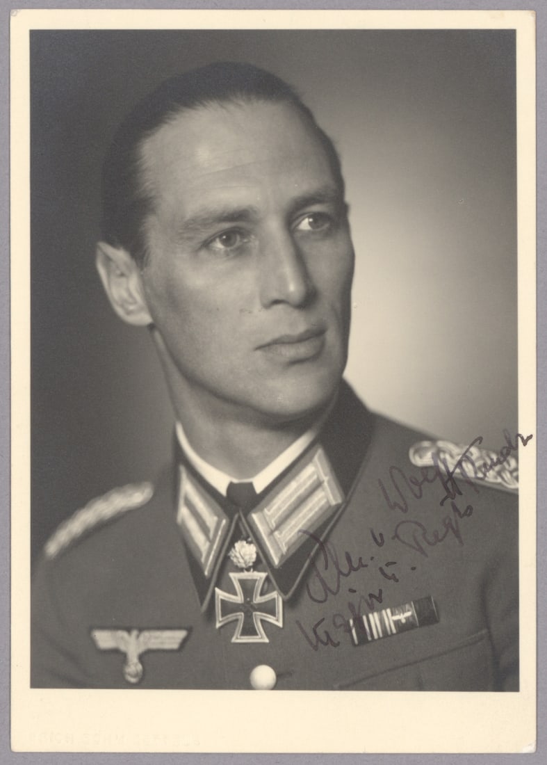 HANS FREIHERR VON WOLFF: (1903-1944) German general, winner of the Knight’s Cross with Oak Leaves. Died from wounds in a grenade throwing exercise of the 4.Schwadron / Kosaken-Abteilung 69. Rare S.P. 4 x 6 in. b/w, a