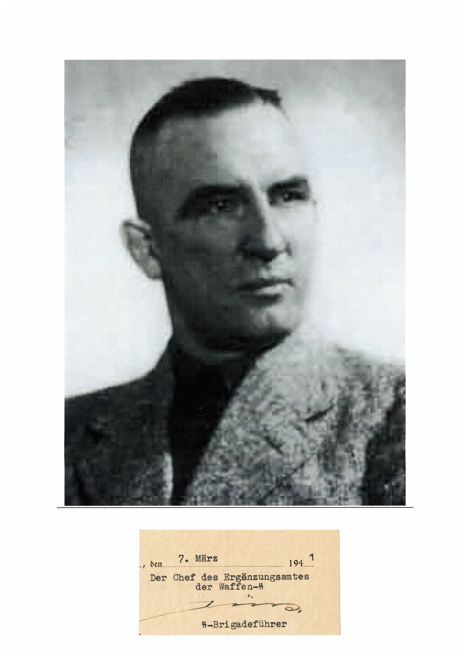 HEINRICH JURS: (1897 - 1945) SS group leader, lieutenant general of the police, best known as the division commander of the 29th Waffen Grenadier Division of the SS 'RONA', commissioned to reorganize it within the