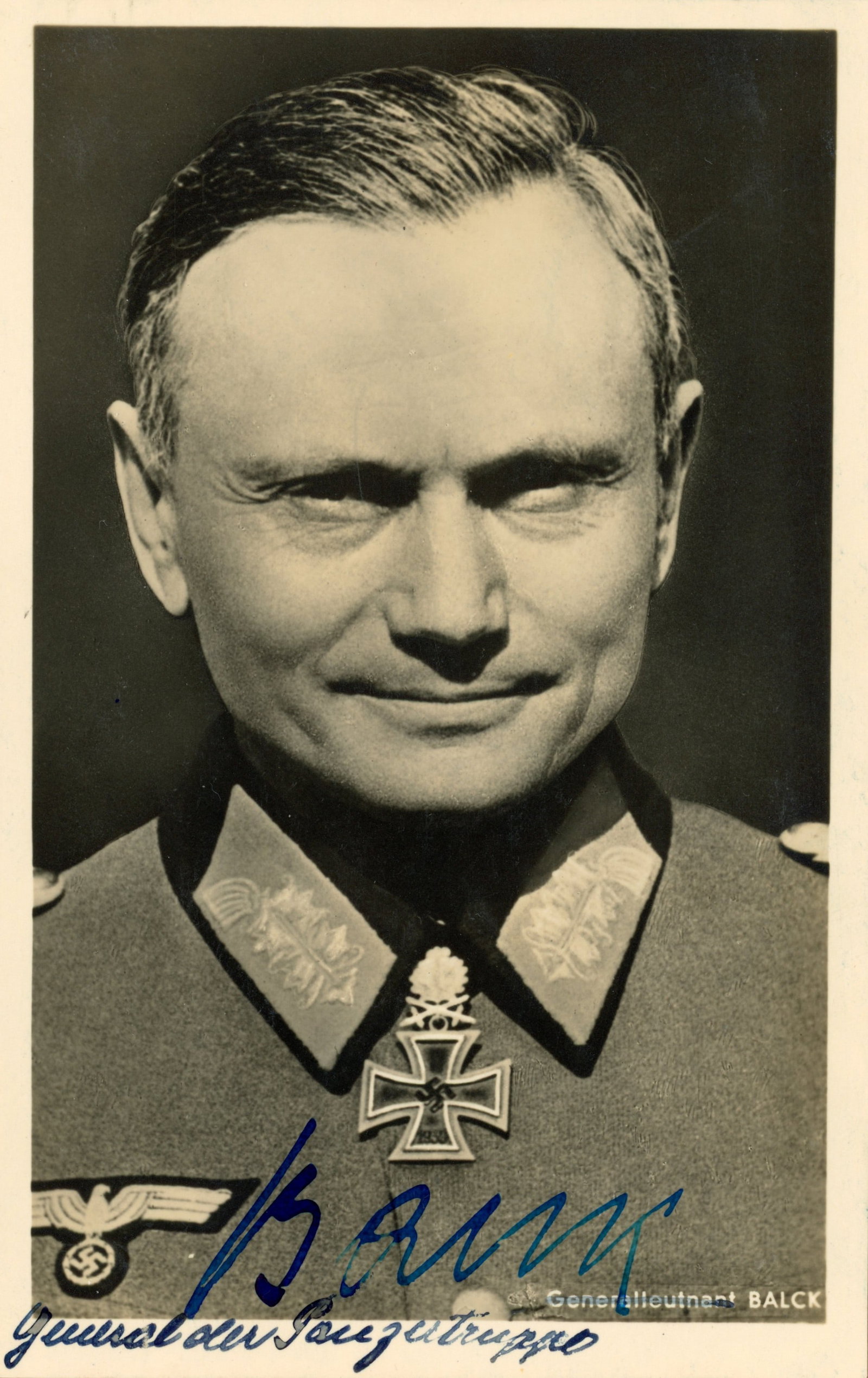 HERMANN BALCK: (1893 - 1982) German general, a brilliant field commander who led a regiment in the attack on France, took Salonika in the Greek Campaign, led the 11th Panzer Div. In Russia destroyed 500 Russian
