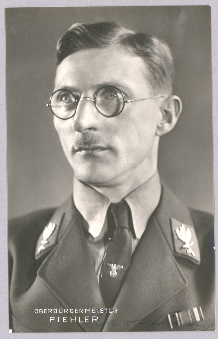 KARL FIEHLER: (1895 – 1969) Nazi Party member and mayor of Munich from 1933 until 1945. Fiehler was zealously anti-Semitic and saw to it that the Jewish population of the city was persecuted and later