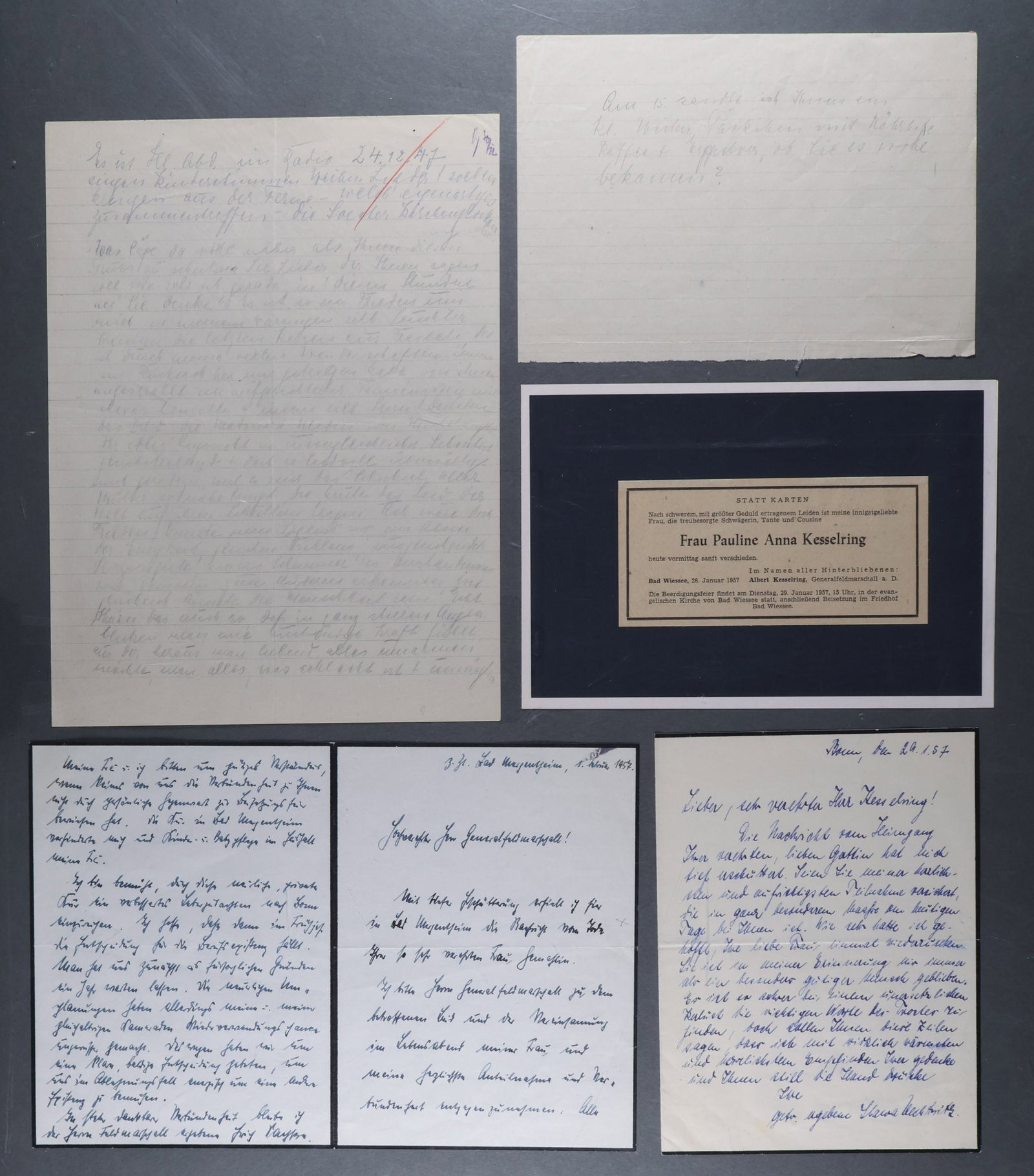LETTERS SENT TO ALBERT KESSELRING WHILE AN ALLIED PRISONER (150+): ALBERT KESSELRING (1885 - 1960) Field Marshal in the Luftwaffe and one of Nazi Germany's most highly decorated commanders. He commanded Luftwaffe forces in the invasions of Poland and France, the Batt