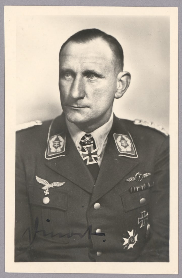 OSKAR DINORT: (1901 – 1965) Luftwaffe general and ground attack aircraft pilot, a Knights Cross with Oak Leaves recipient. He operated in Poland, France, Britain, and Greece with great effectiveness. S.P.