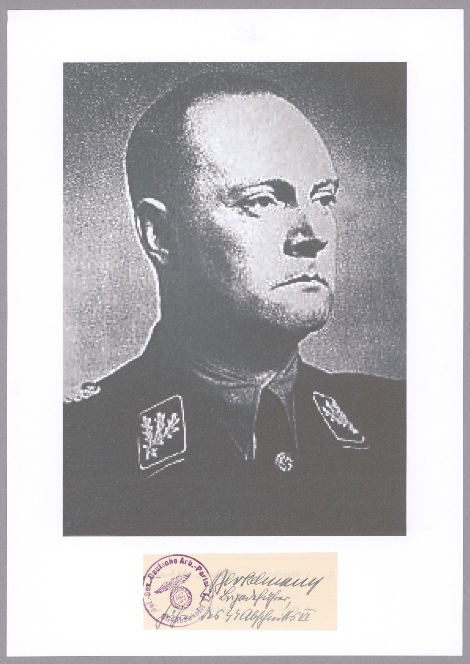 THEODOR BERKELMANN: (1894 - 1943) German general and SS-Obergruppenfuhrer, Higher SS and Police Leader in Saarland and Moselle. Died in Poznan in 1943. His blue ink signature on a slip of paper, adding rank