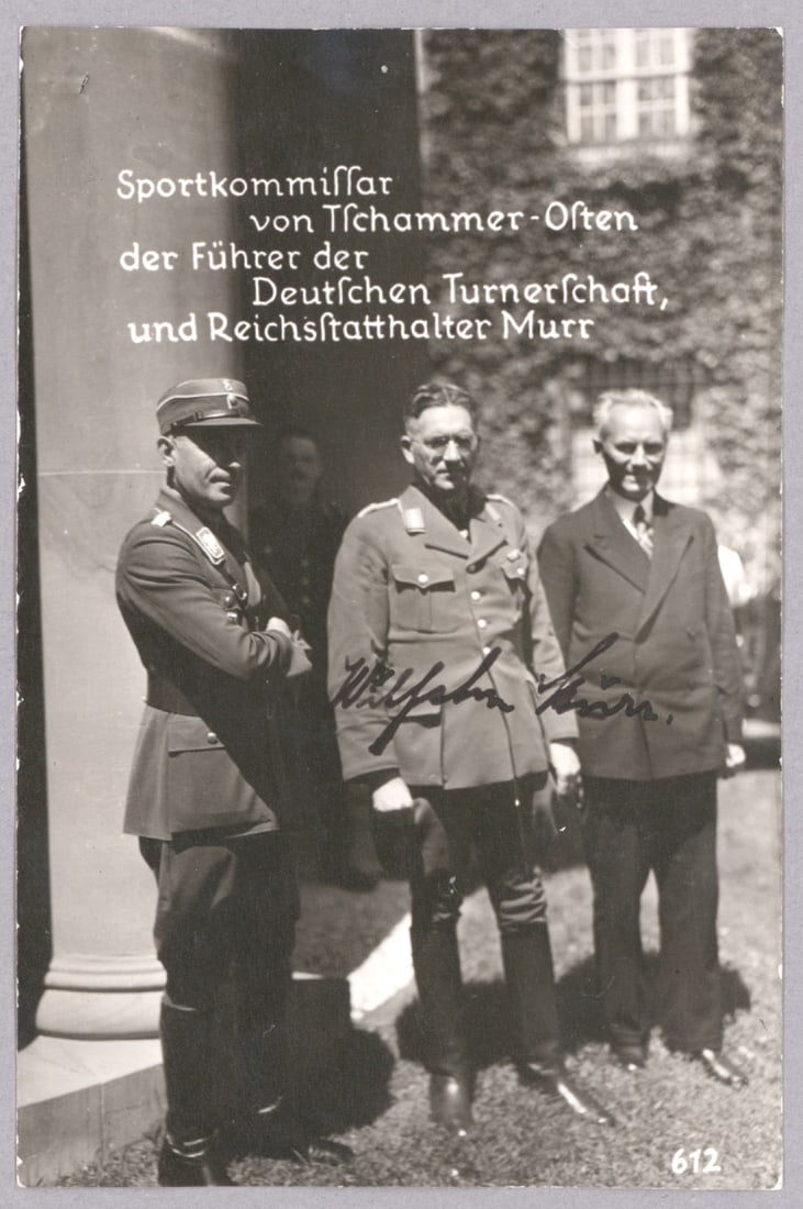 WILHELM MURR: (1888 - 1945) Gauleiter of Württemberg-Hohenzollern, and from early 1933 held the offices of State President and Reichsstatthalter of Württemberg. He forbade surrender, and at war's end
