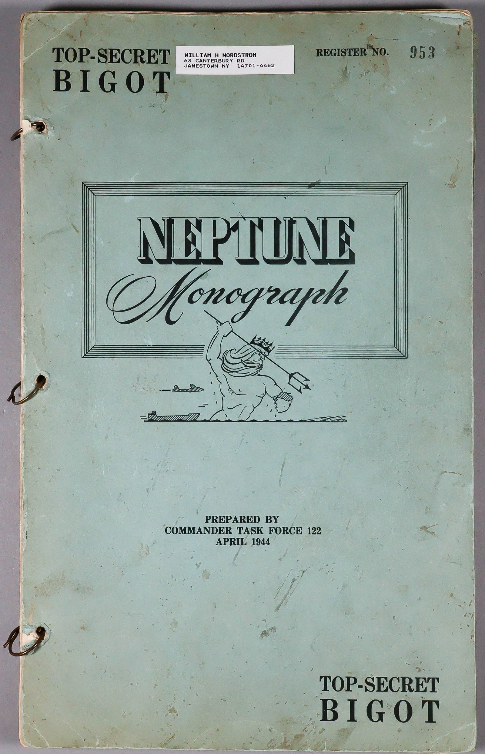 THE 'NEPTUNE MONOGRAPH', D-DAY INVASION PLANS USED ABOARD LCT-622 AT 'DOG GREEN', OMAHA BEACH (1 of 17)