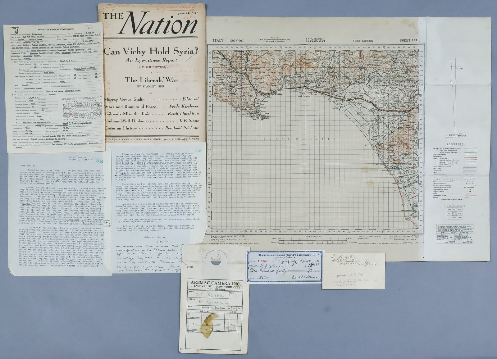 O.S.S. AGENT AND SPY LT. DONALD C. DOWNES DOCUMENT GROUPING: DONALD C. DOWNES (1903 - 1983) American military officer and spy. First recruited by the Office of Naval Intelligence (ONI) and secured a position as a teacher of English at Robert College in Istanbul