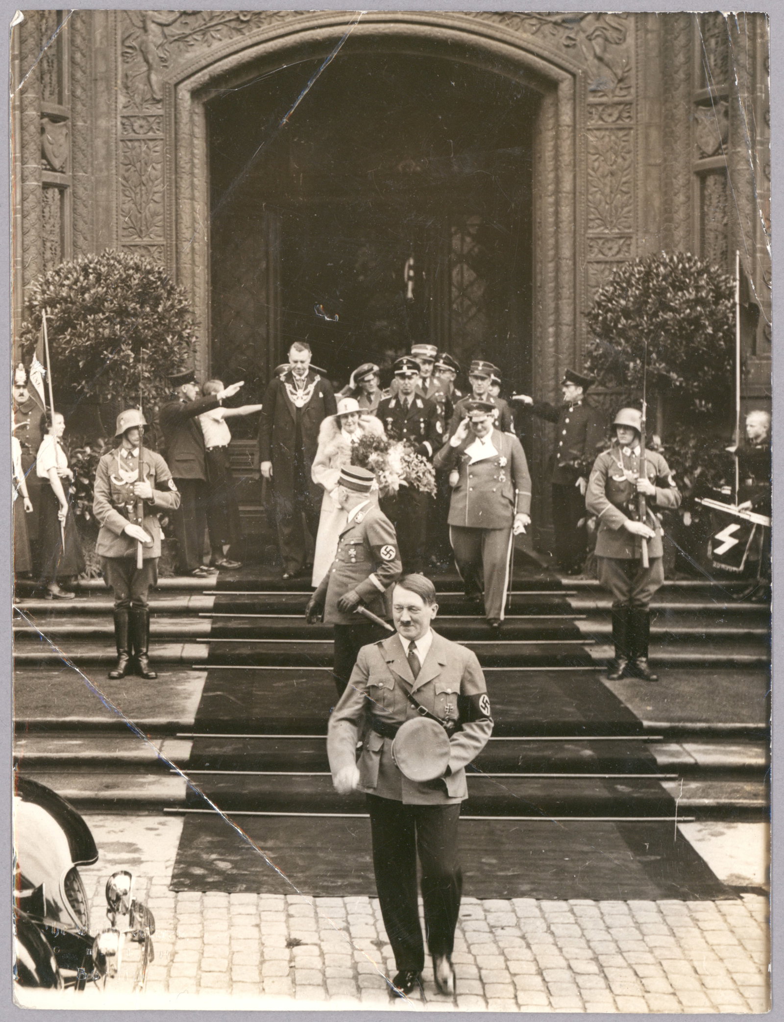 HERMANN GORING'S MARRIAGE: Rare grouping of three photographs from the wedding of Hermann Goring to Emma Sonnemann in Berlin on April 10, 1935. Included are two type one 5 x 7 images, one showing Adolf Hitler, the best man, sig