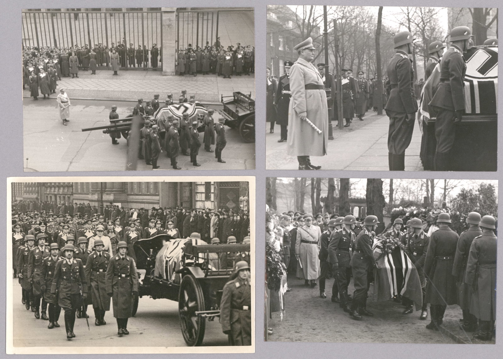 HERMAN GORING'S PERSONAL PHOTOS OF THE FUNERALS OF UDET AND MOLDERS (4): Fine lot of four Type One photographs, each about 5 x 7 in. b/w, two each showing Reichsmarshall Hermann Goring at the funerals of ERNST UDET and WERNER MOLDERS. Three of the photographs originate fro