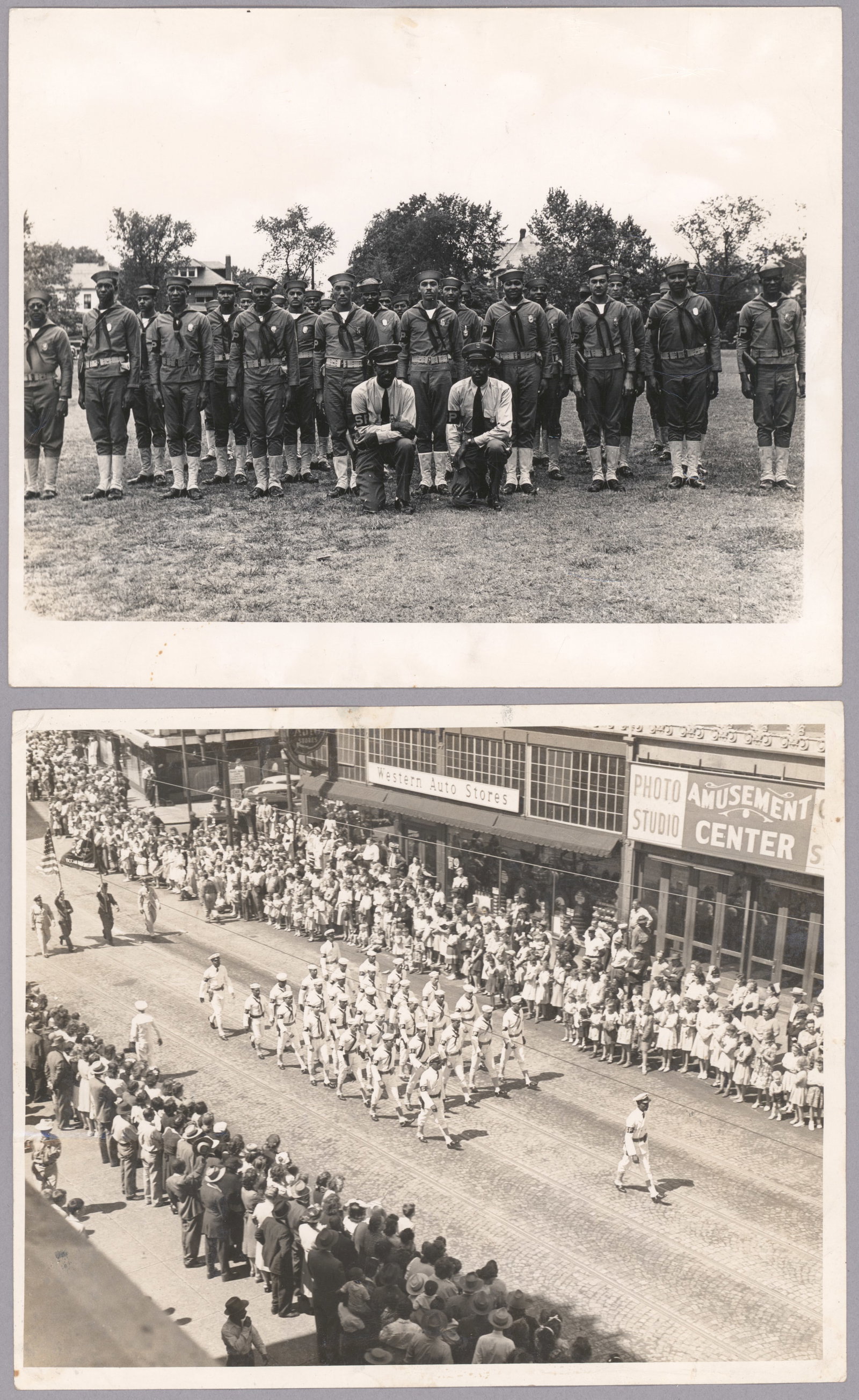 BLACK NAVY SHORE POLICE GROUPING: Nice lot of material concerning the service of black Navy Chief Specialits (Shore Patrol) John H. Hamlette. Included is: two 8 x 10 in. b/w photographs showing black Shore Police marching in a parade