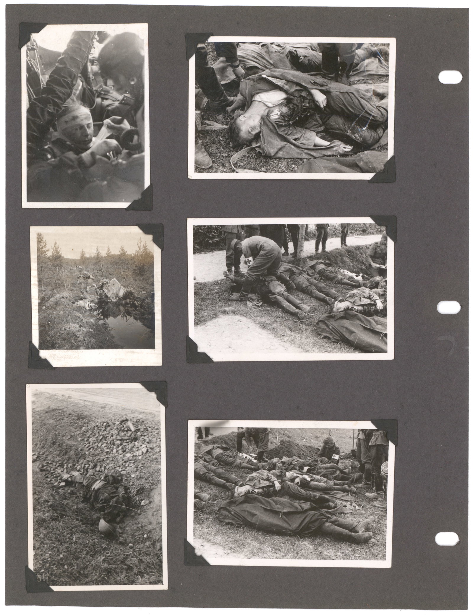 DESPERATE COMBAT TO CAPTURE A RUSSIAN AIRFIELD: Excellent lot of approx. 65 original photographs taken by a German military photographer, most about 2.75 x 4 in. b/w. In regarding the photos as a group, it appears that a group of airborne German