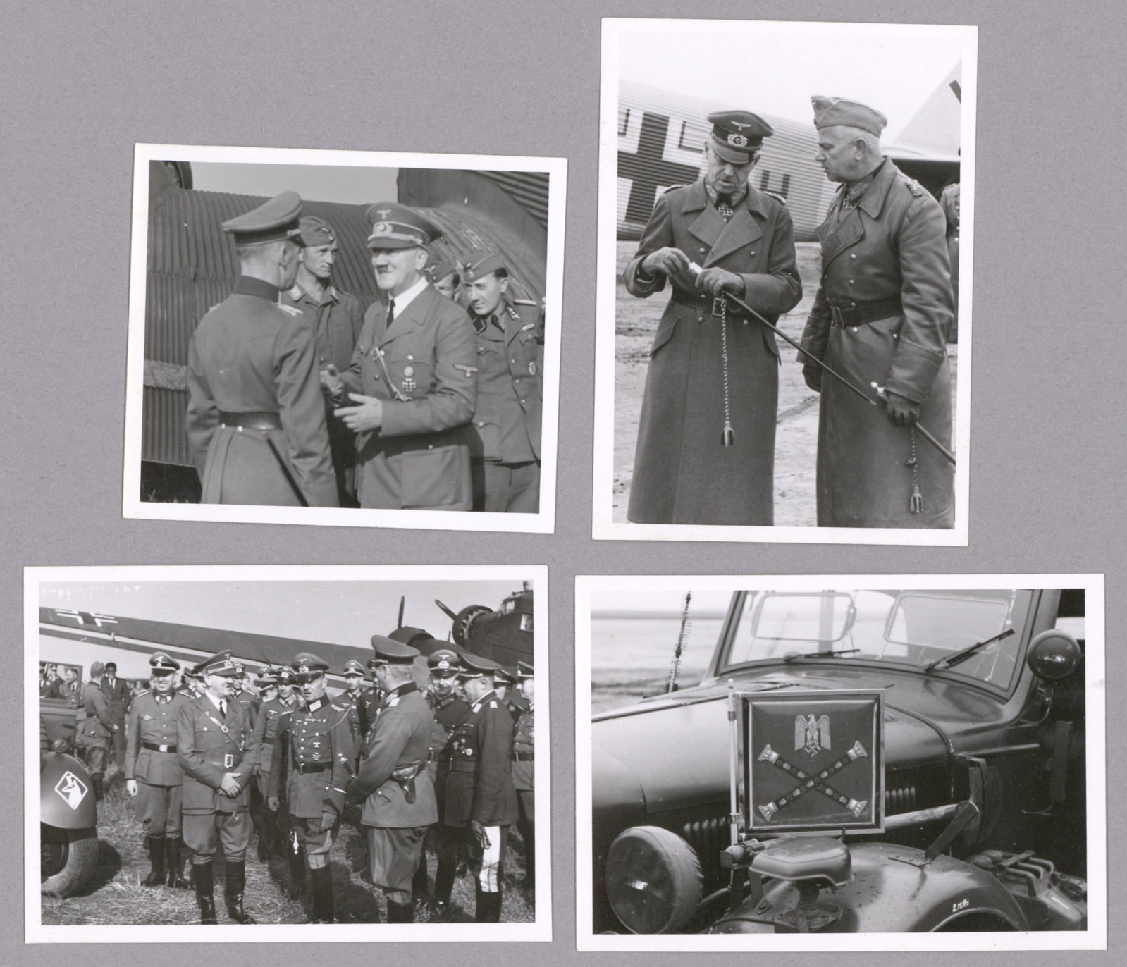 HITLER MEETS HIS GENERALS ON THE EASTERN FRONT: Fine lot of four original, period candid photographs, all generally about 4 x 3 in. b/w and printed on 'Agfa-Brovira' period paper. Two of the images show Hitler as he arrives by plane on the Eastern