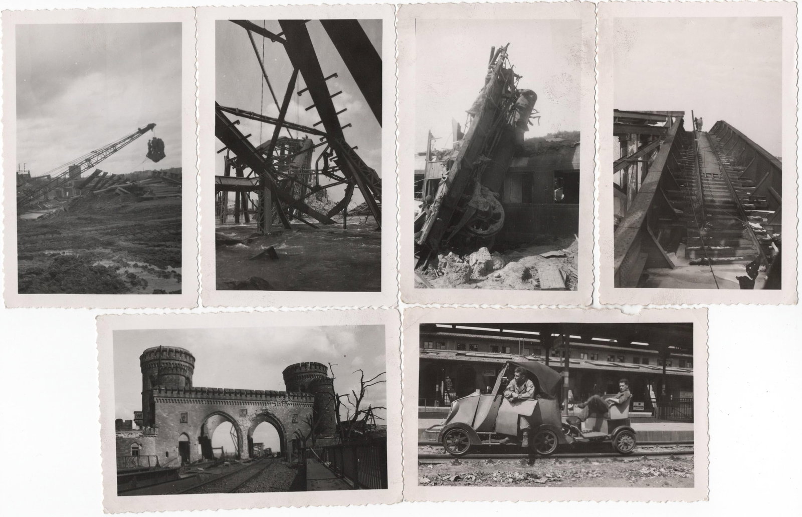 U.S. ARMY ENGINEER’S GERMAN AND FRENCH BRIDGE DAMAGE PHOTO GROUPING (50): A fine group of fifty original photographs, each 4.5 x 3 in. b/w, taken by an unidentified U.S. Army engineer circa late 1944 to early 1945, documenting damaged and destroyed bridges in France and