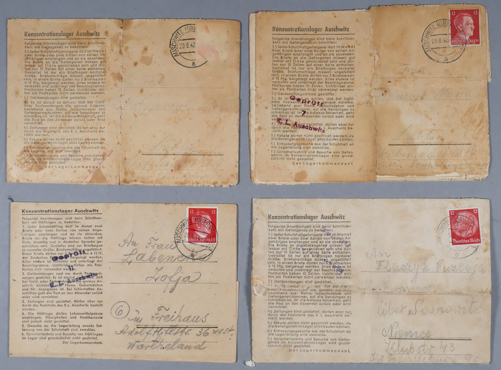 AUSCHWITZ CONCENTRATION CAMP PRISONERS’ LETTERS (4) (1 of 6)