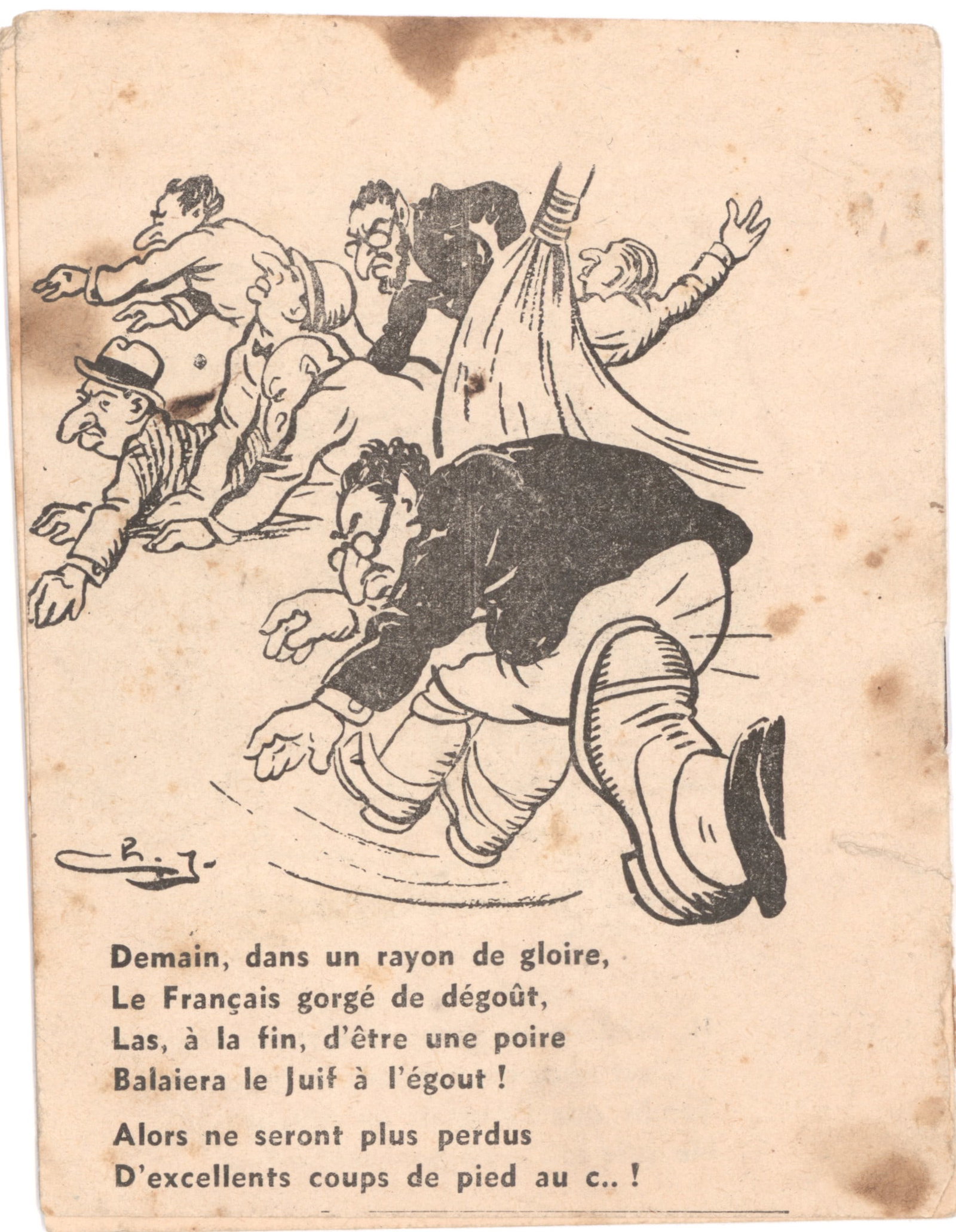 COLLABORATIONIST FRANCE ANTI-JEWISH PROPAGANDA: A booklet of anti-Jewish cartoons aimed at children, 4 x 5.25 in. staple-bound, sarcastically titled ‘A Good Frenchman’ and showing a caricature of a prosperous Jew, published by Vichy Fra
