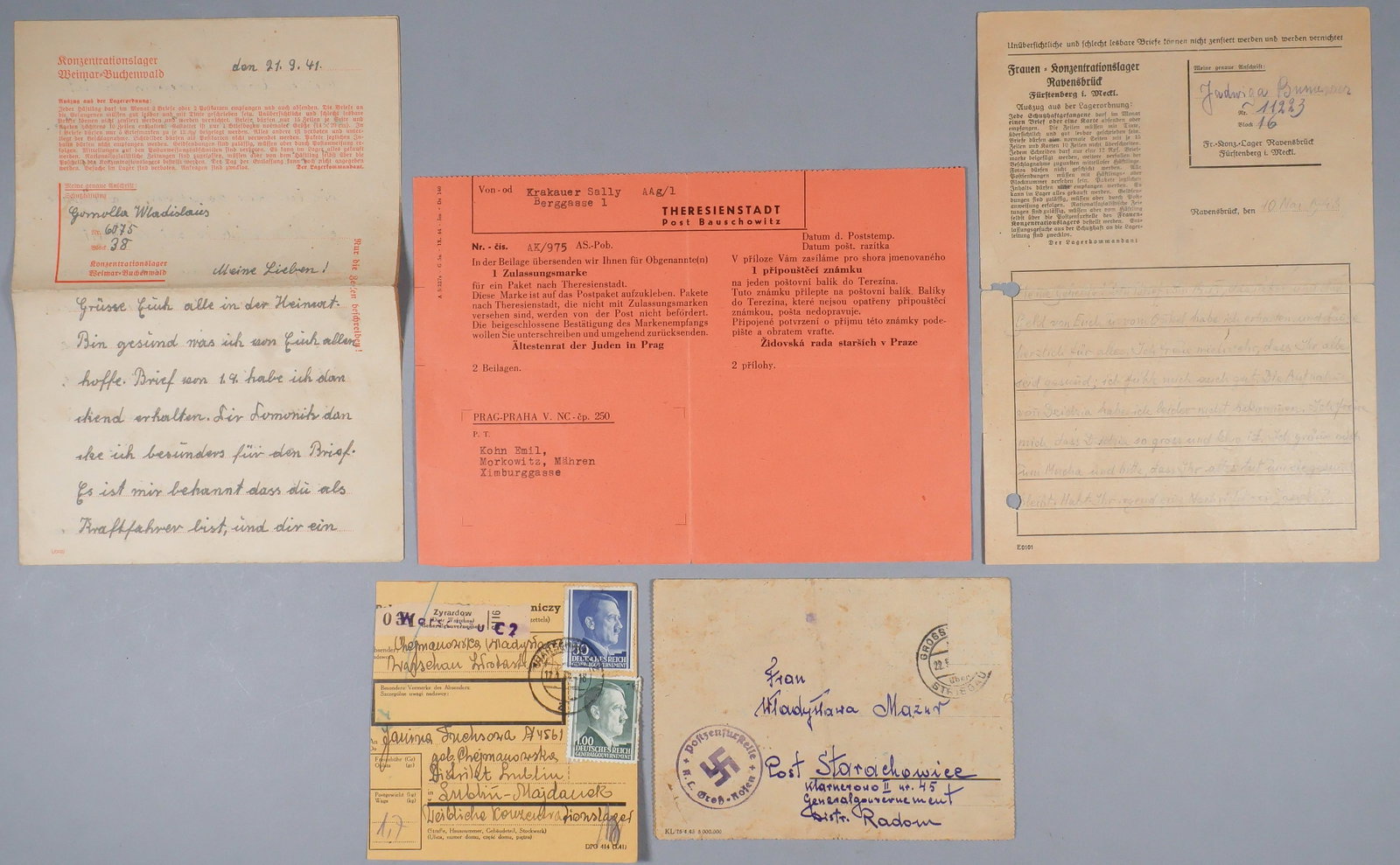 CONCENTRATION CAMP PRISONERS’ LETTERS AND POSTAL EPHEMERA (5) (1 of 6)