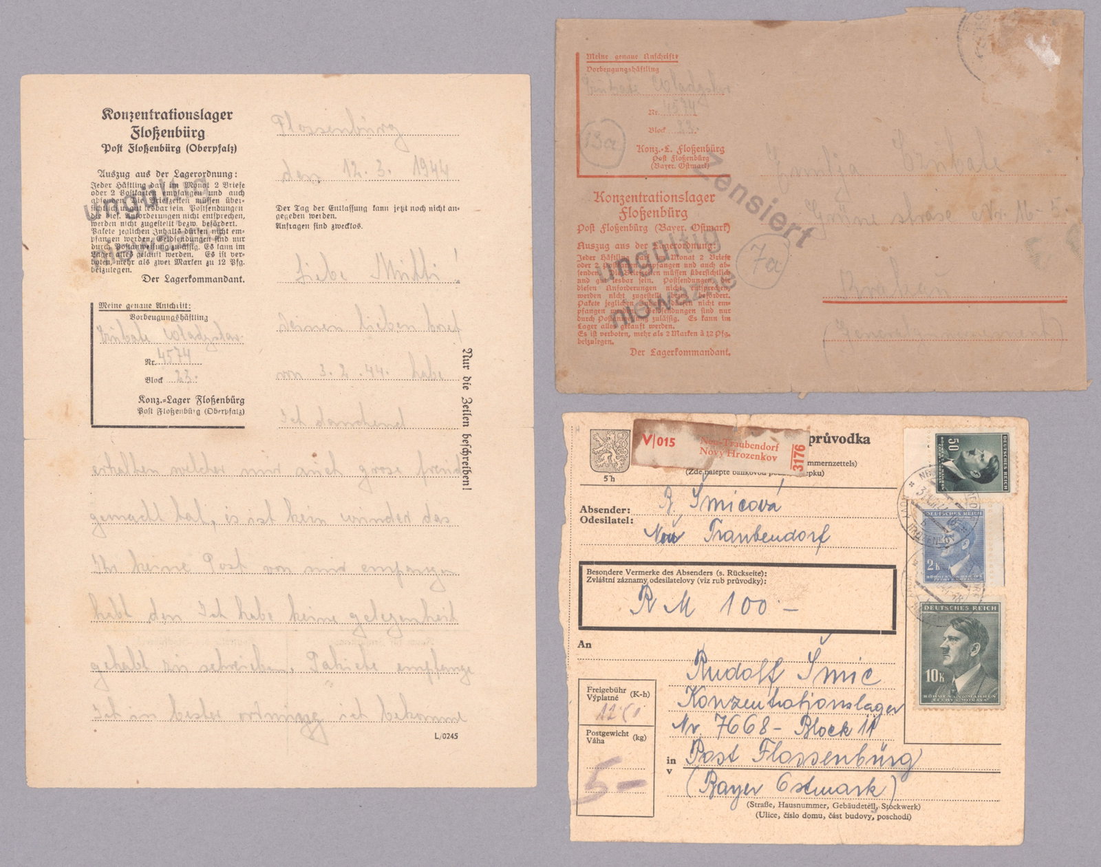 FLOSSENBURG CONCENTRATION CAMP PRISONER’S LETTER AND PACKAGE RECEIPT (2) (1 of 2)