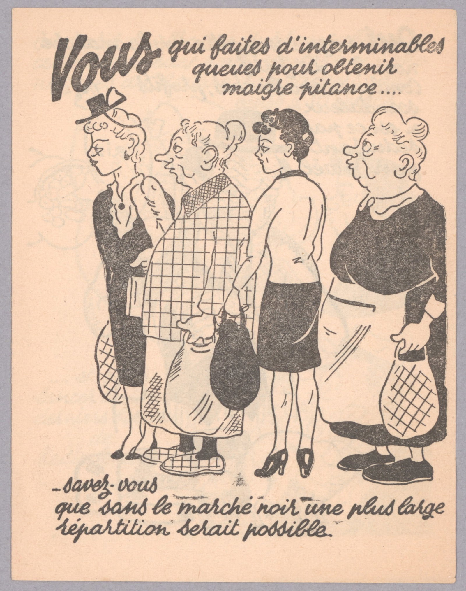 FRENCH ANTI-JEWISH PROPAGANDA: Rare French wartime anti-Jewish handout, 4pp.4 x 5 in., ca. 1942, a set of four cartoon panels with insulting caricatures of Jews warning the French that Jews were controlling the black market and dri