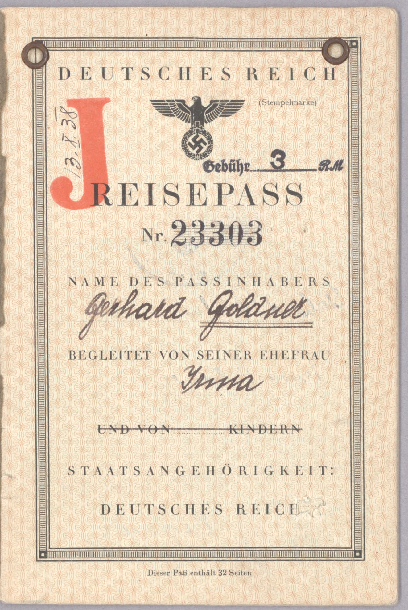 GERMAN PASSPORT ISSUED TO A JEWISH COUPLE (1 of 6)