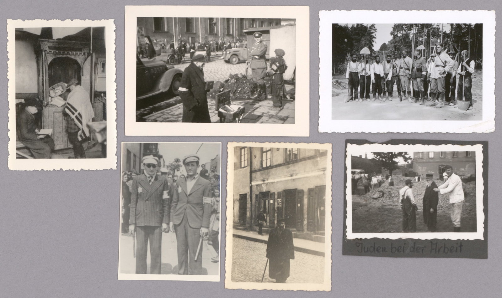 JEWS ARE ROUSTED AND AND TORMENTED BY GERMANS (11): Good lot of 11 original candid photographs, most presumably taken by German soldiers and all probably originating from Poland. These views, generally about 2.5 x 3.5 in., depict among other things: Je
