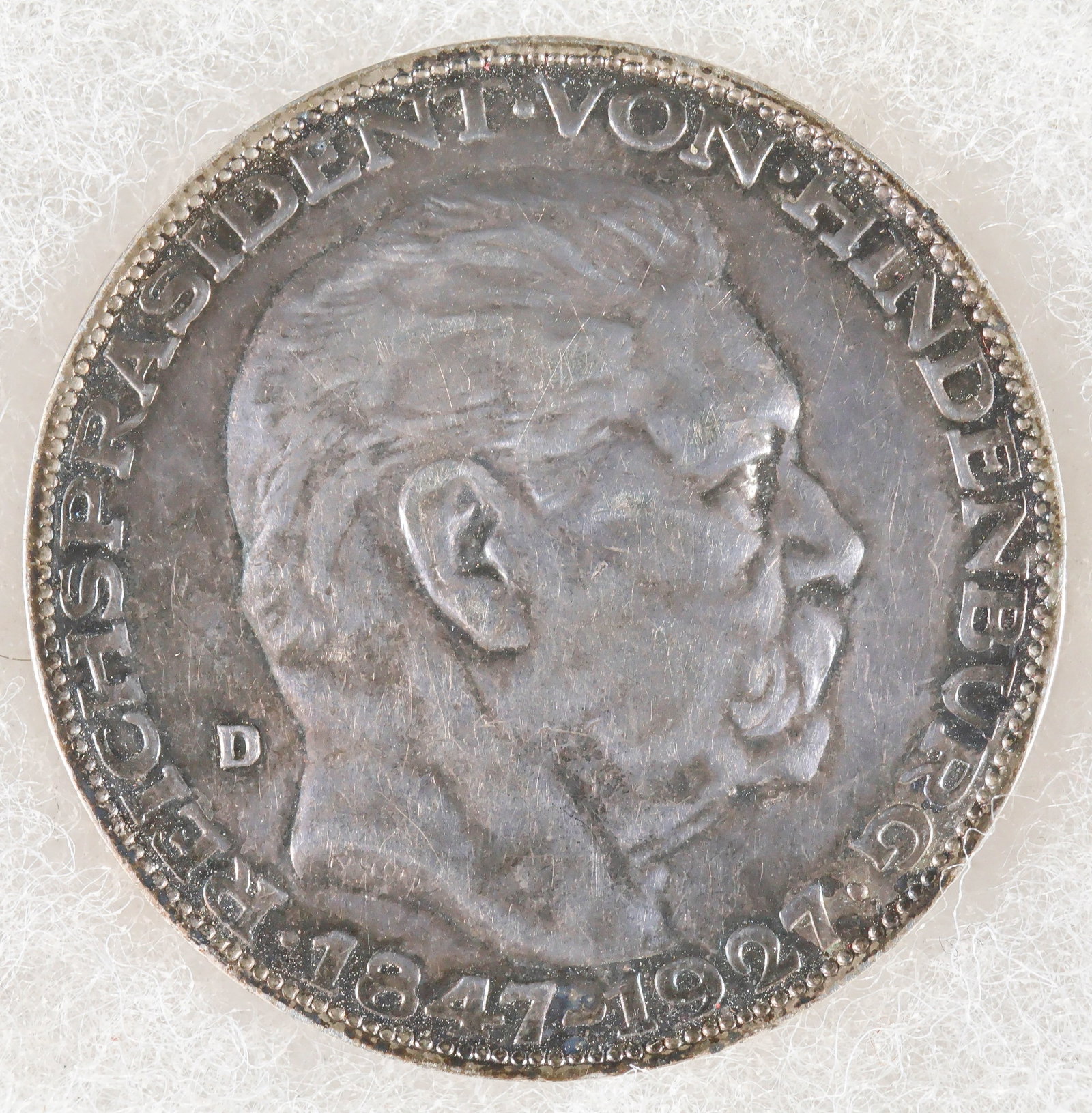 PAUL VON HINDENBURG 80TH BIRTHDAY COMMEMORATIVE SILVER MEDAL: A nice example of a silver medal commemorating the 80th birthday of PAUL VON HINDENBURG (1847-1934), German general and politician who crushed the Russians at Tannenburg and in Poland, later President