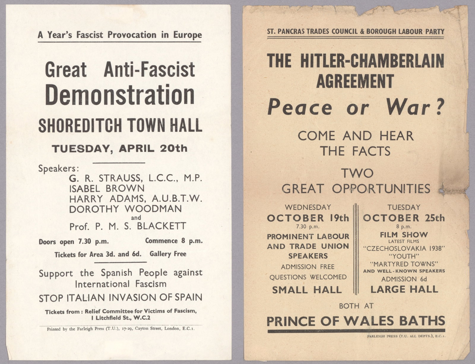 BRITISH MUNICH PACT AND ANTI-FASCIST SPEECH FLYERS (2) (1 of 1)