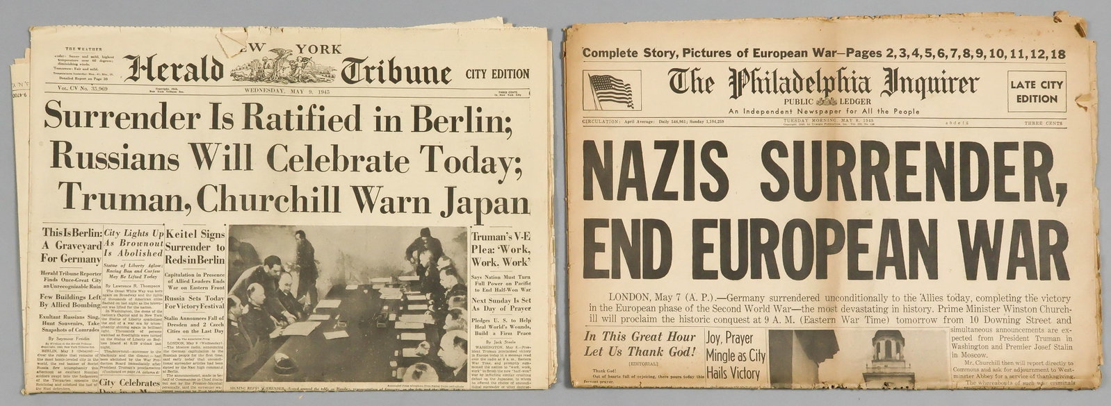 GERMAN SURRENDER IN PROMINENT AMERICAN NEWSPAPERS (2) (1 of 3)