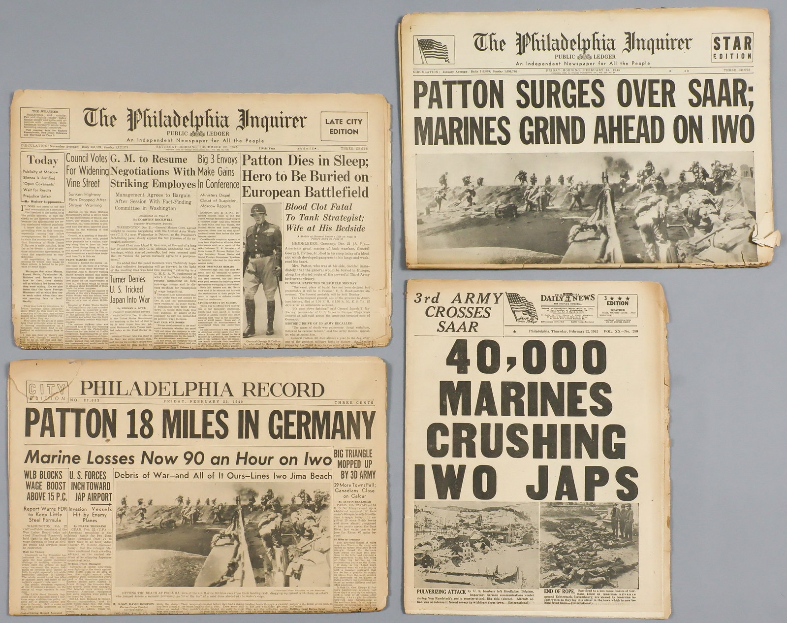 NEWSPAPER REPORTS ON IWO JIMA AND GEORGE PATTON (4) (1 of 5)
